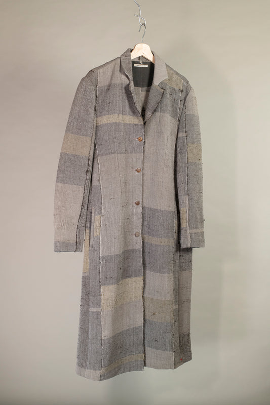 long kino coat- sakiori rag weaving