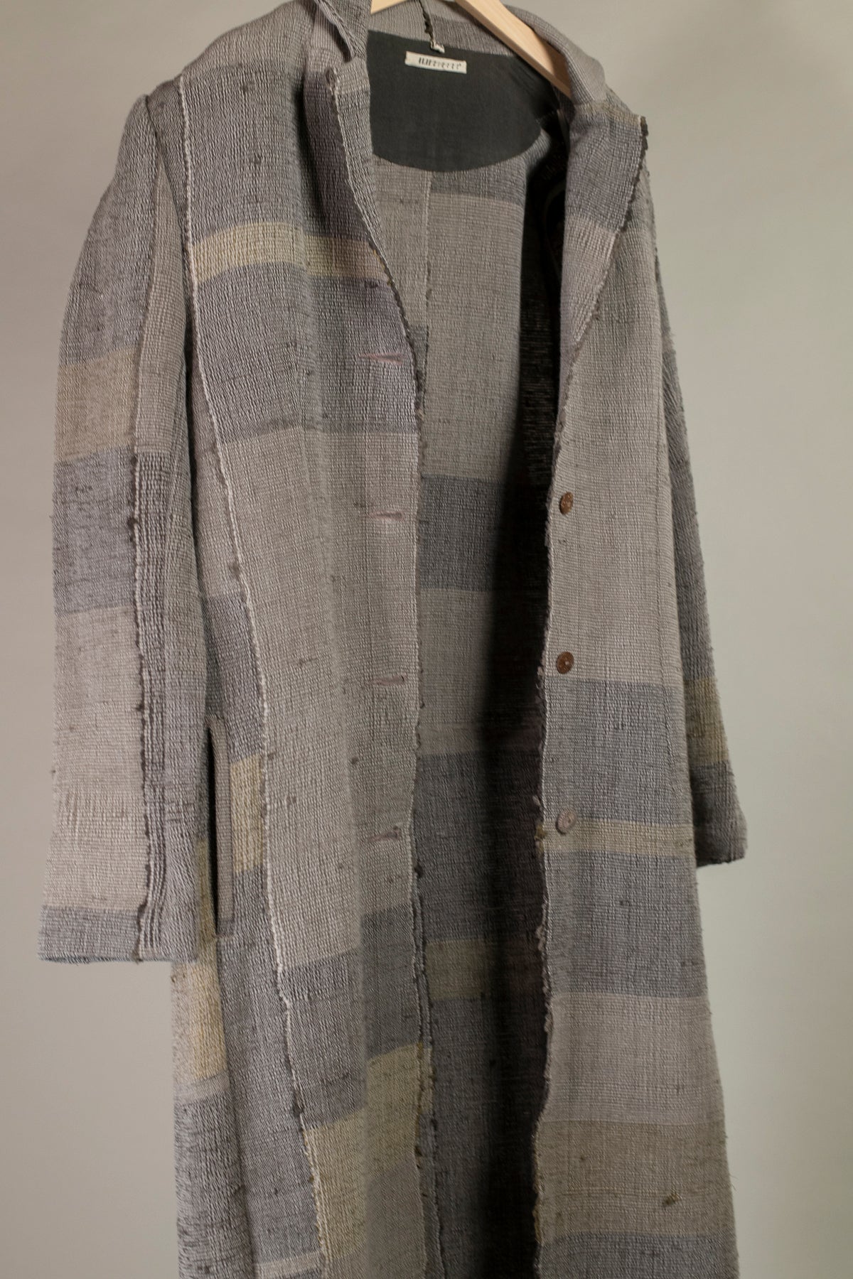 long kino coat- sakiori rag weaving