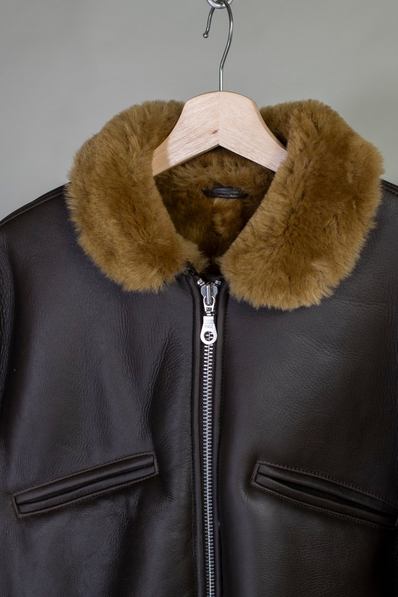 Leather Back Straight Hair Flying Jacket