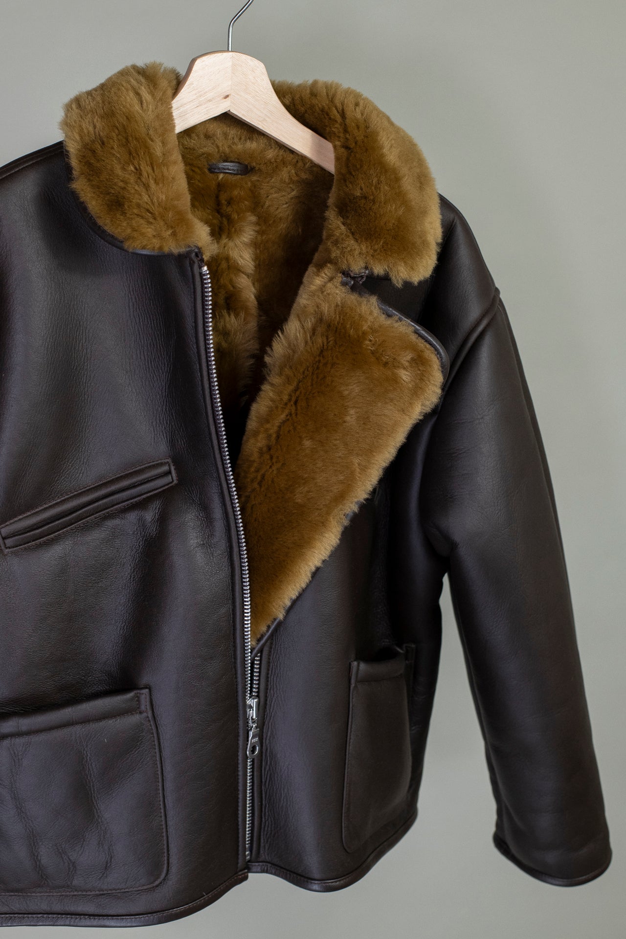 Leather Back Straight Hair Flying Jacket