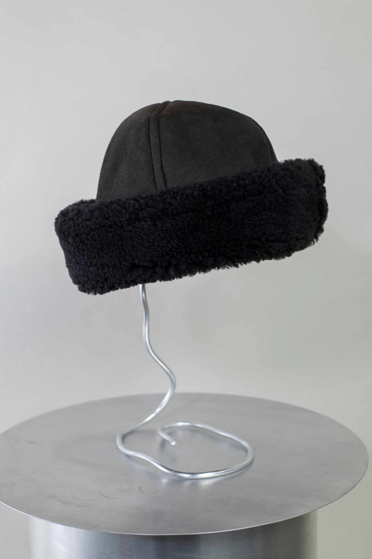 Suede Back Curly Sheepskin Cap