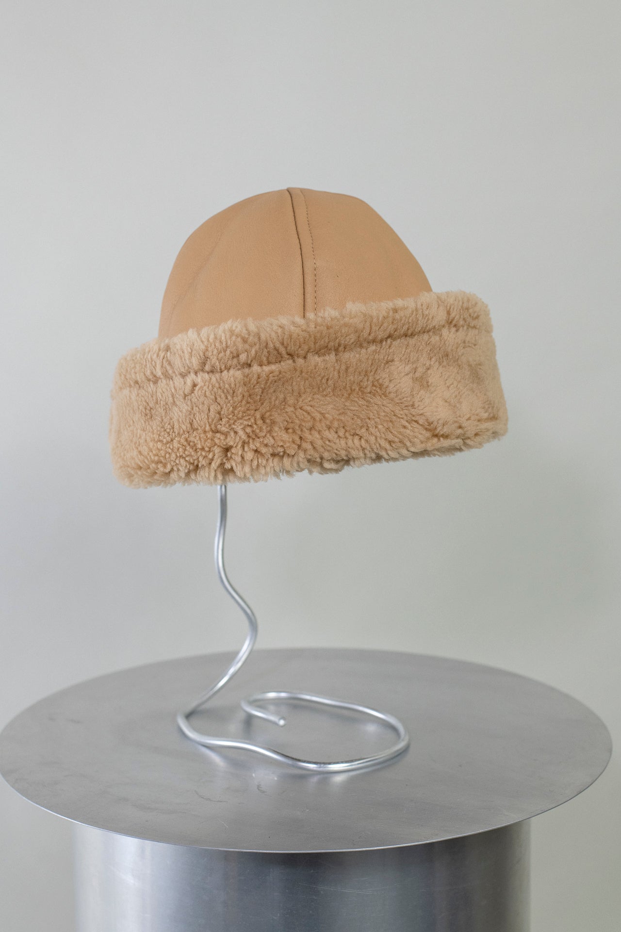 Leather Back Curly Hair Sheepskin Cap
