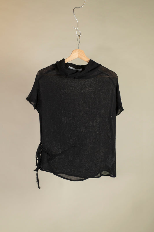 drape neck top tie  (cotton/viscose)