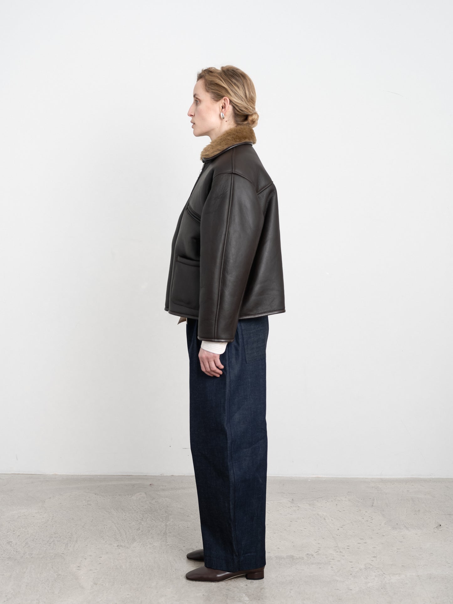 Leather Back Straight Hair Flying Jacket