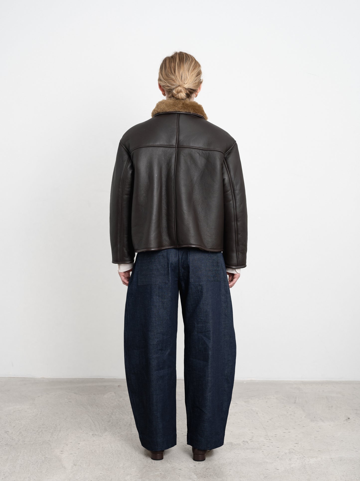 Leather Back Straight Hair Flying Jacket