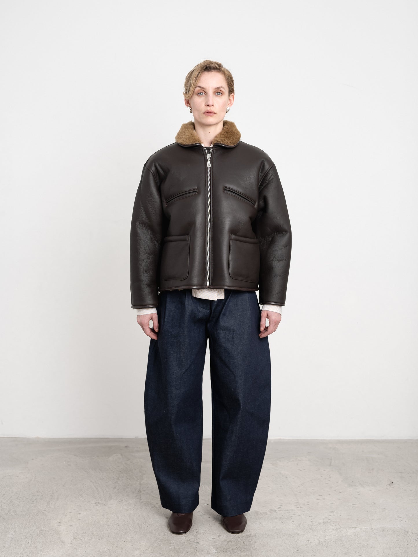 Leather Back Straight Hair Flying Jacket