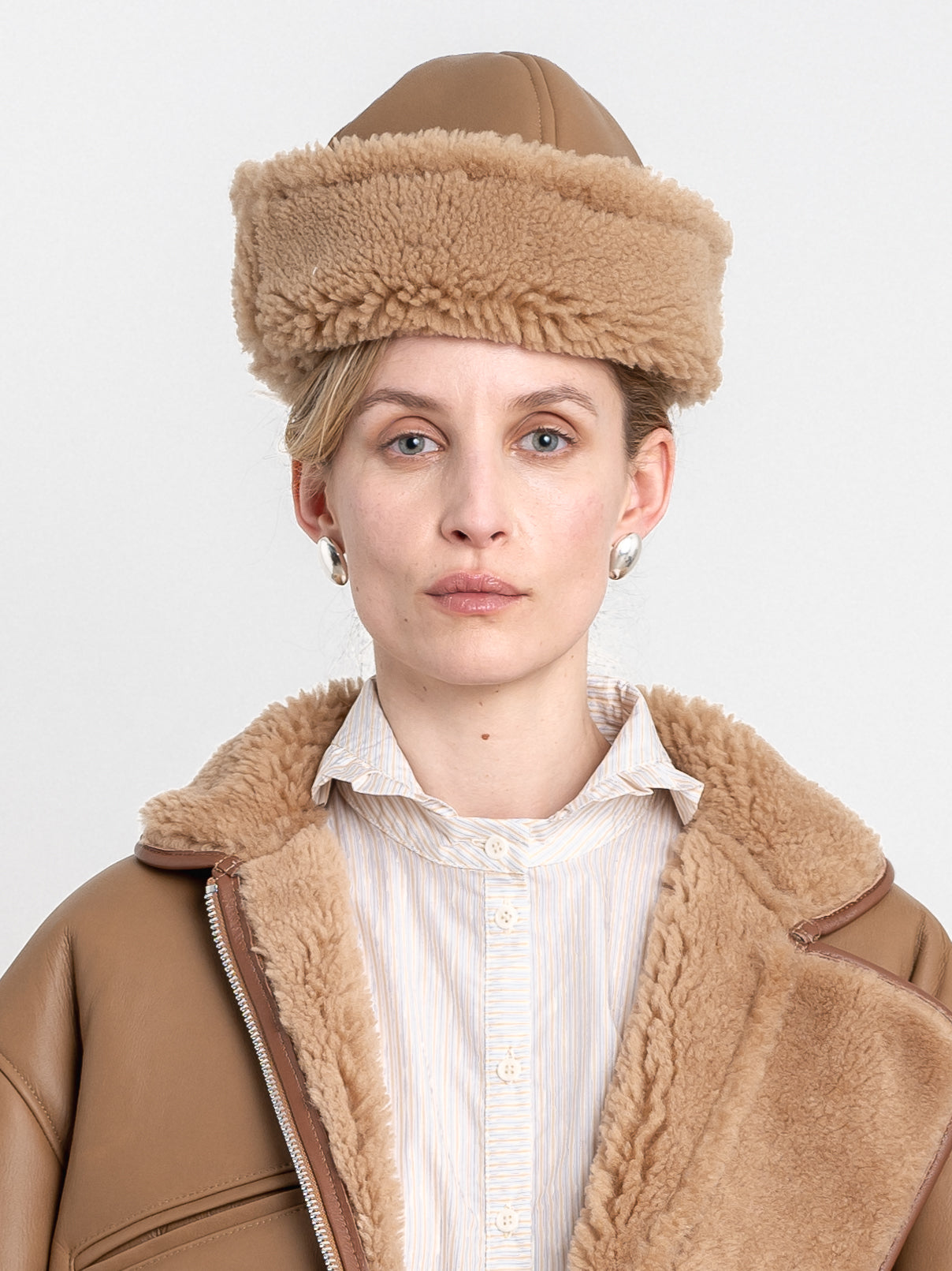 Leather Back Curly Hair Sheepskin Cap