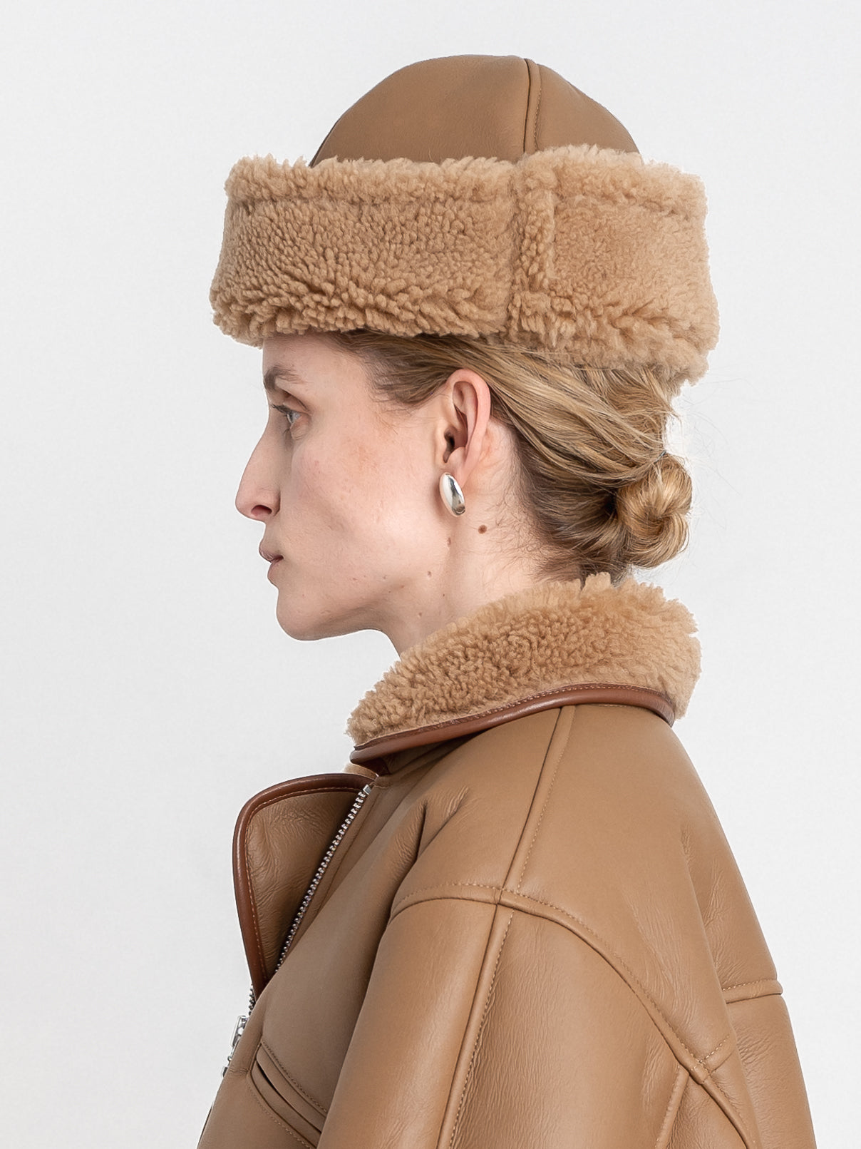 Leather Back Curly Hair Sheepskin Cap