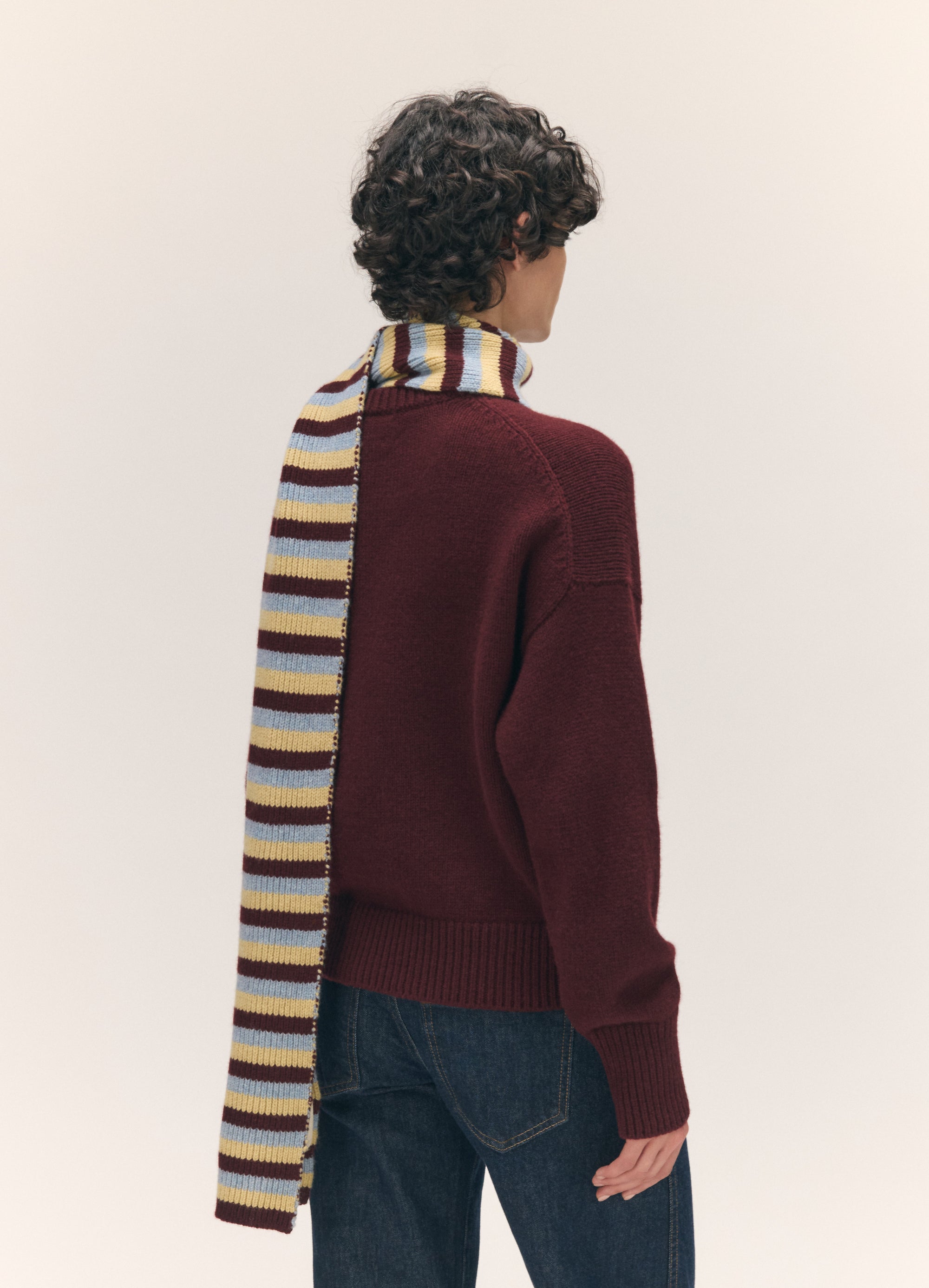Clover Striped Scarf in Burgundy with Vintage & Yellow