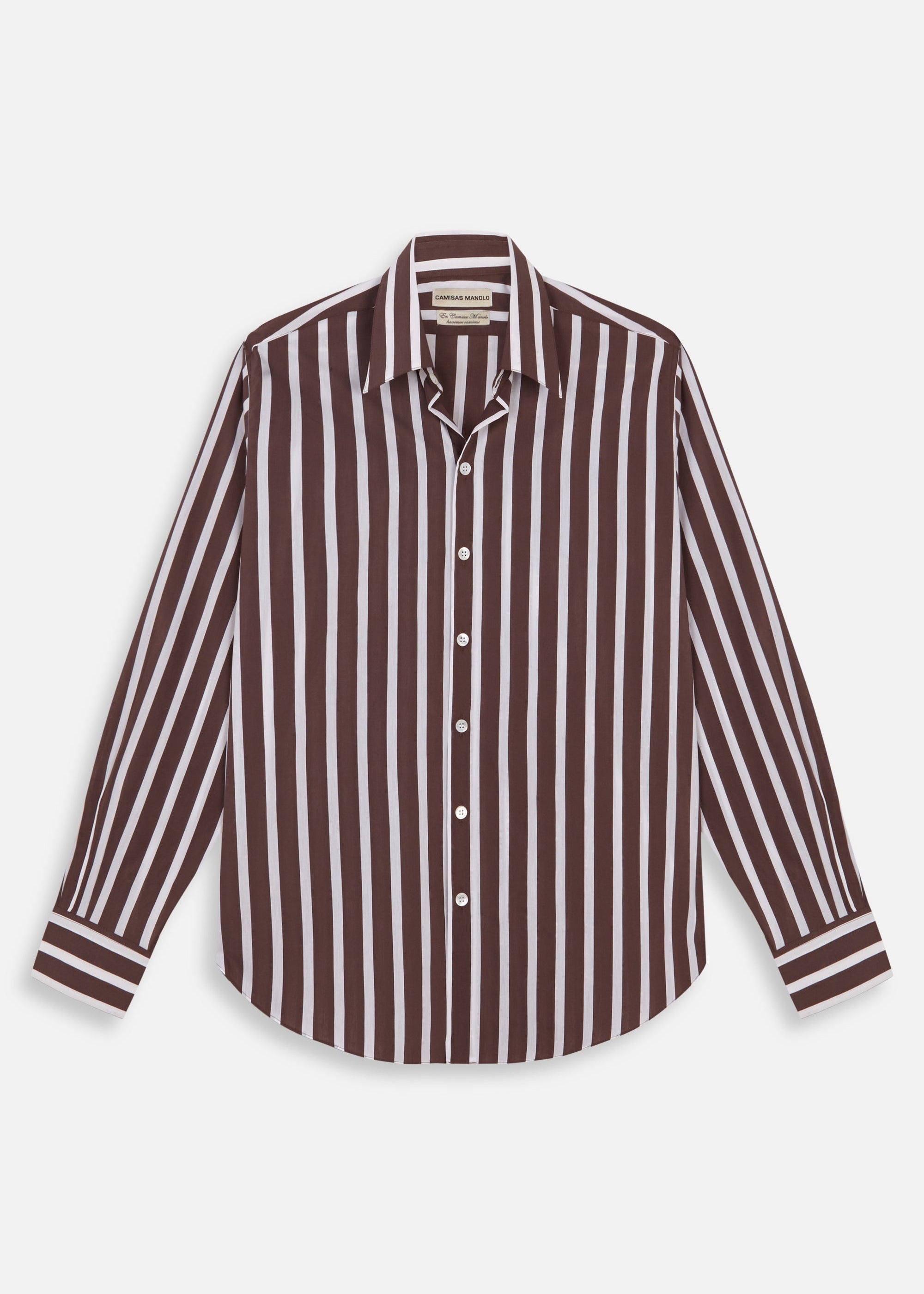 Camisas Manolo Brown White Stripes Normal Shirt