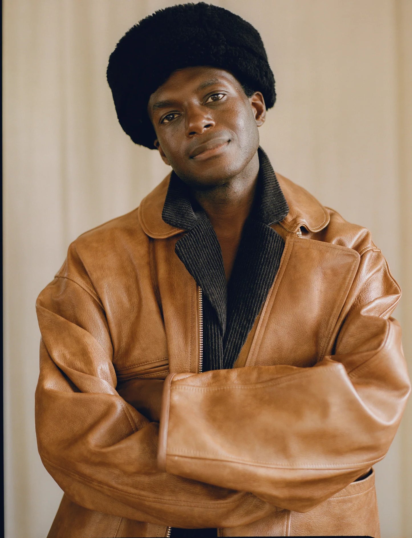 Suede Back Curly Sheepskin Cap