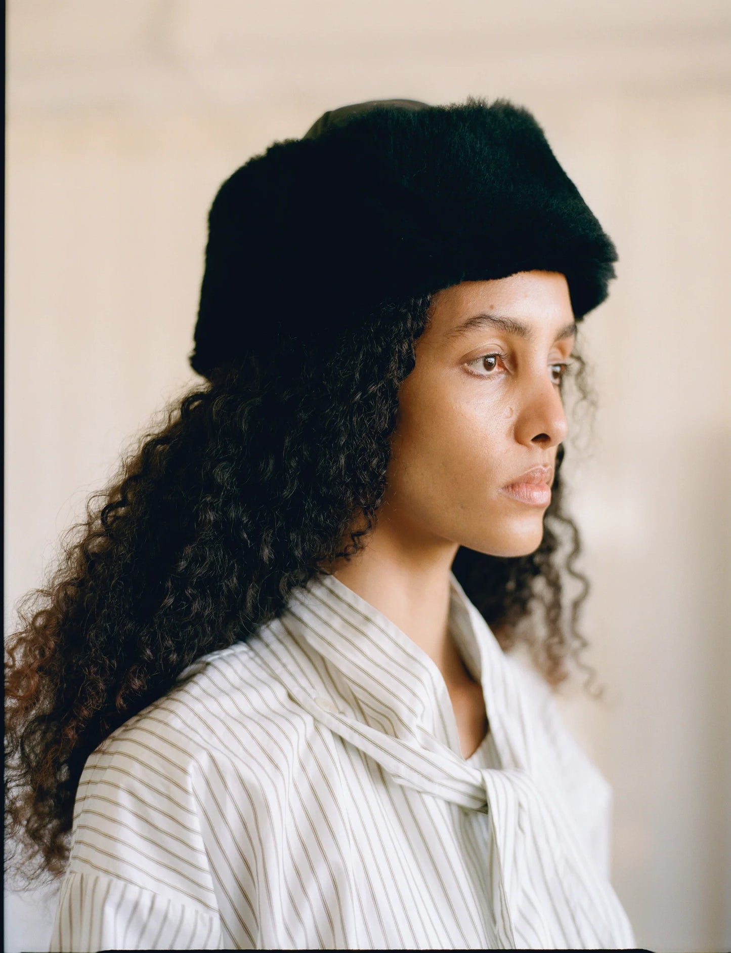 Suede Back Curly Sheepskin Cap