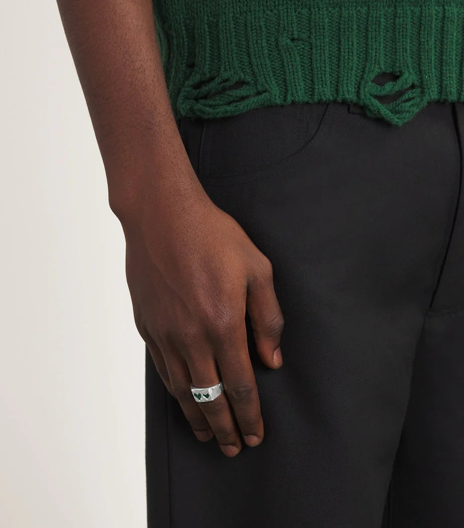 Twin Emerald Heart Signet -Ring