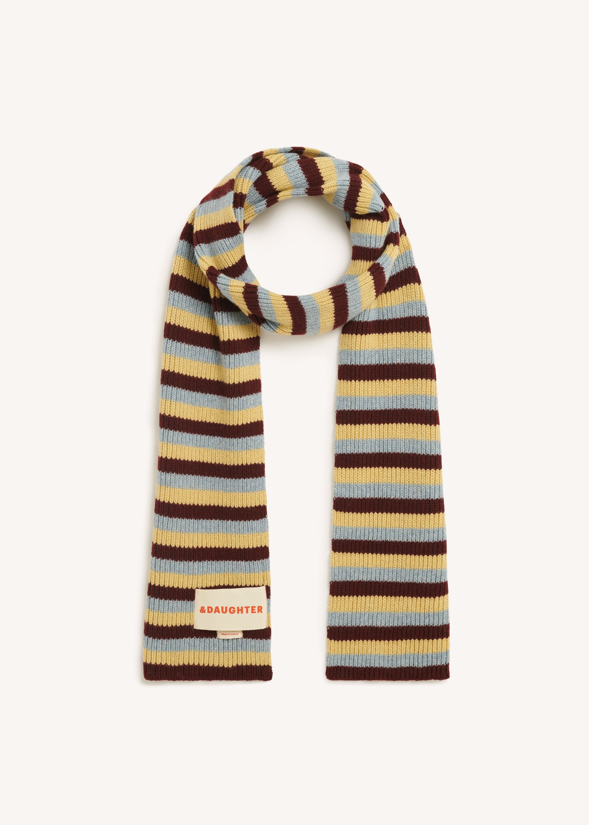 Clover Striped Scarf in Burgundy with Vintage & Yellow