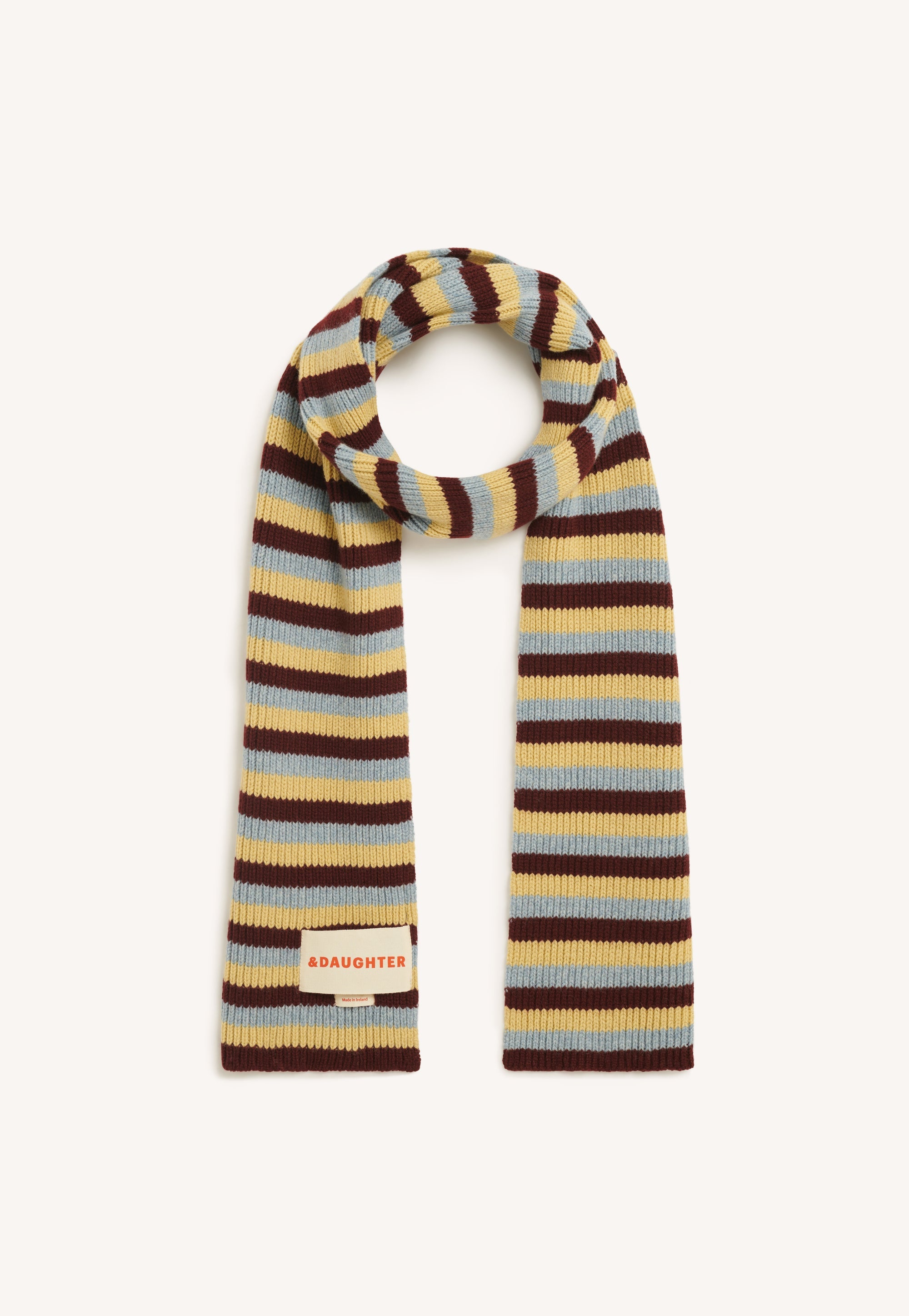 Clover Striped Scarf in Burgundy with Vintage & Yellow