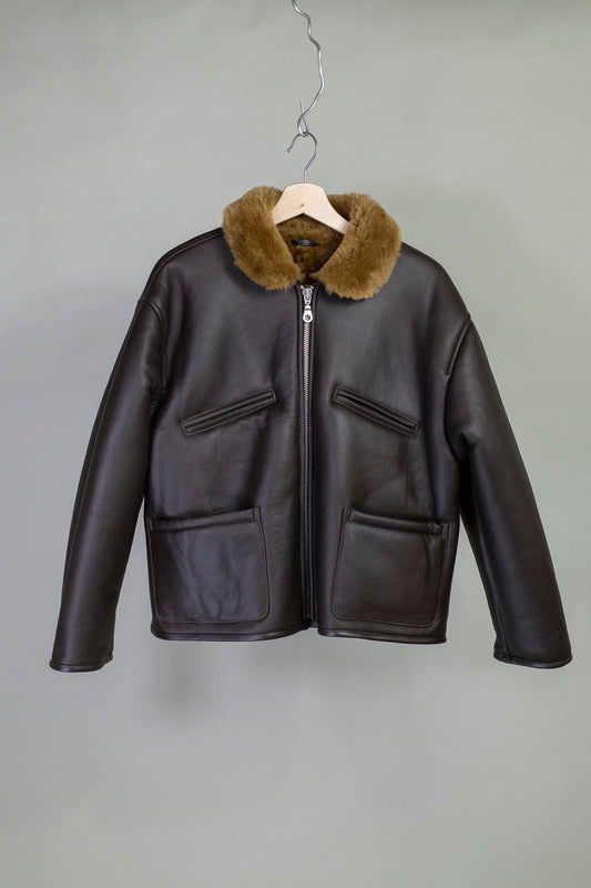 Leather Back Straight Hair Flying Jacket