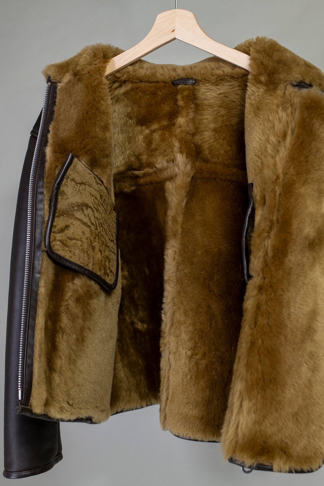 Leather Back Straight Hair Flying Jacket