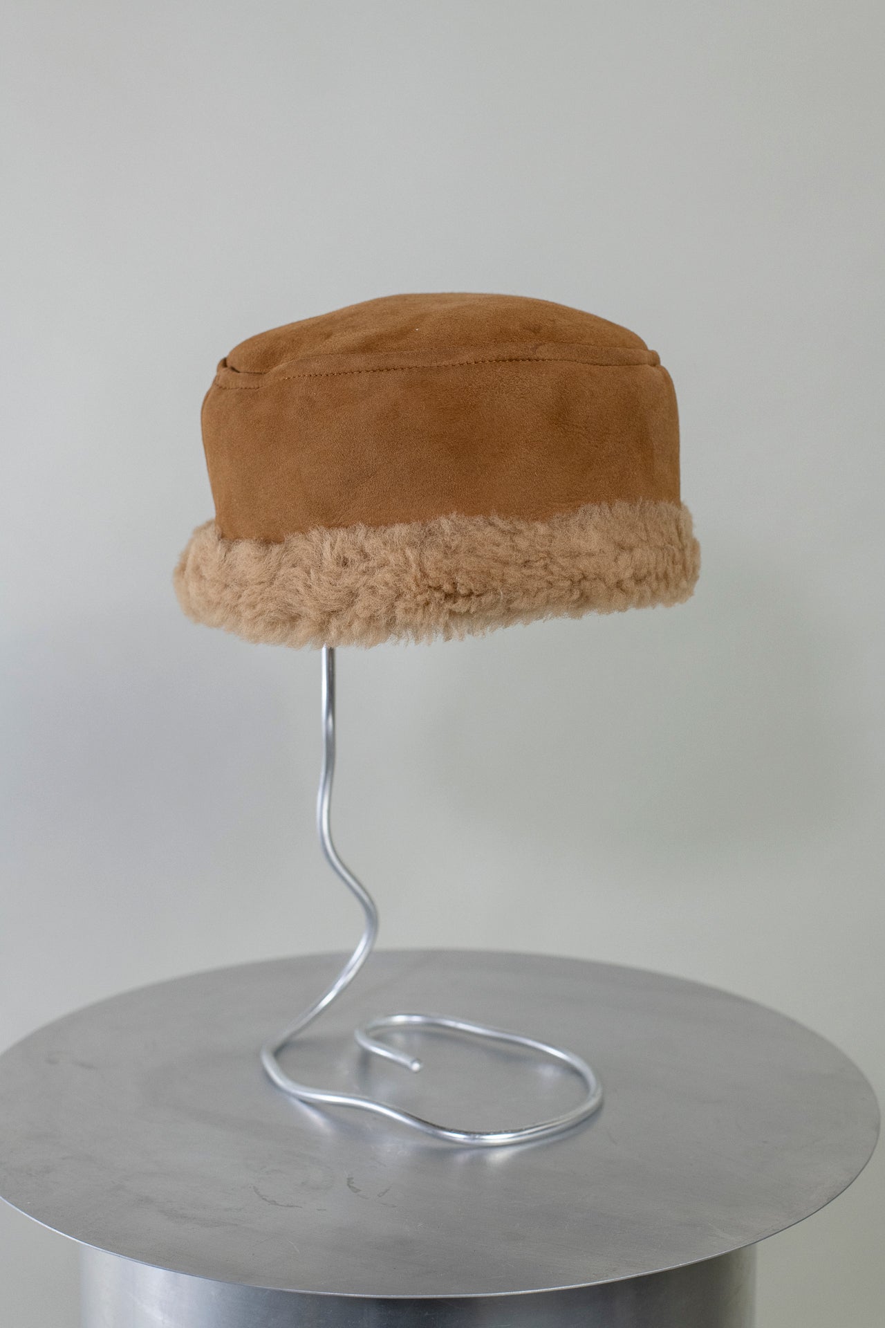 Suede Back Curly Sheepskin Pill Box Hat