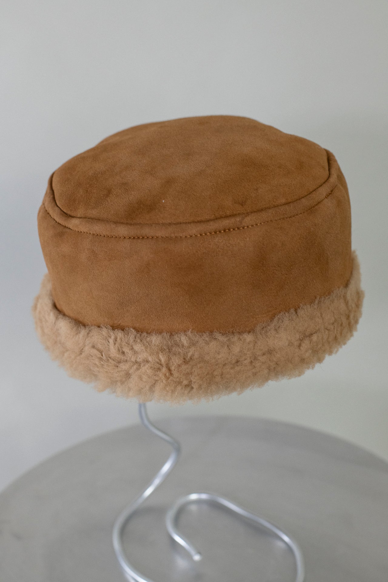 Suede Back Curly Sheepskin Pill Box Hat