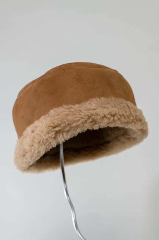 Suede Back Curly Sheepskin Pill Box Hat