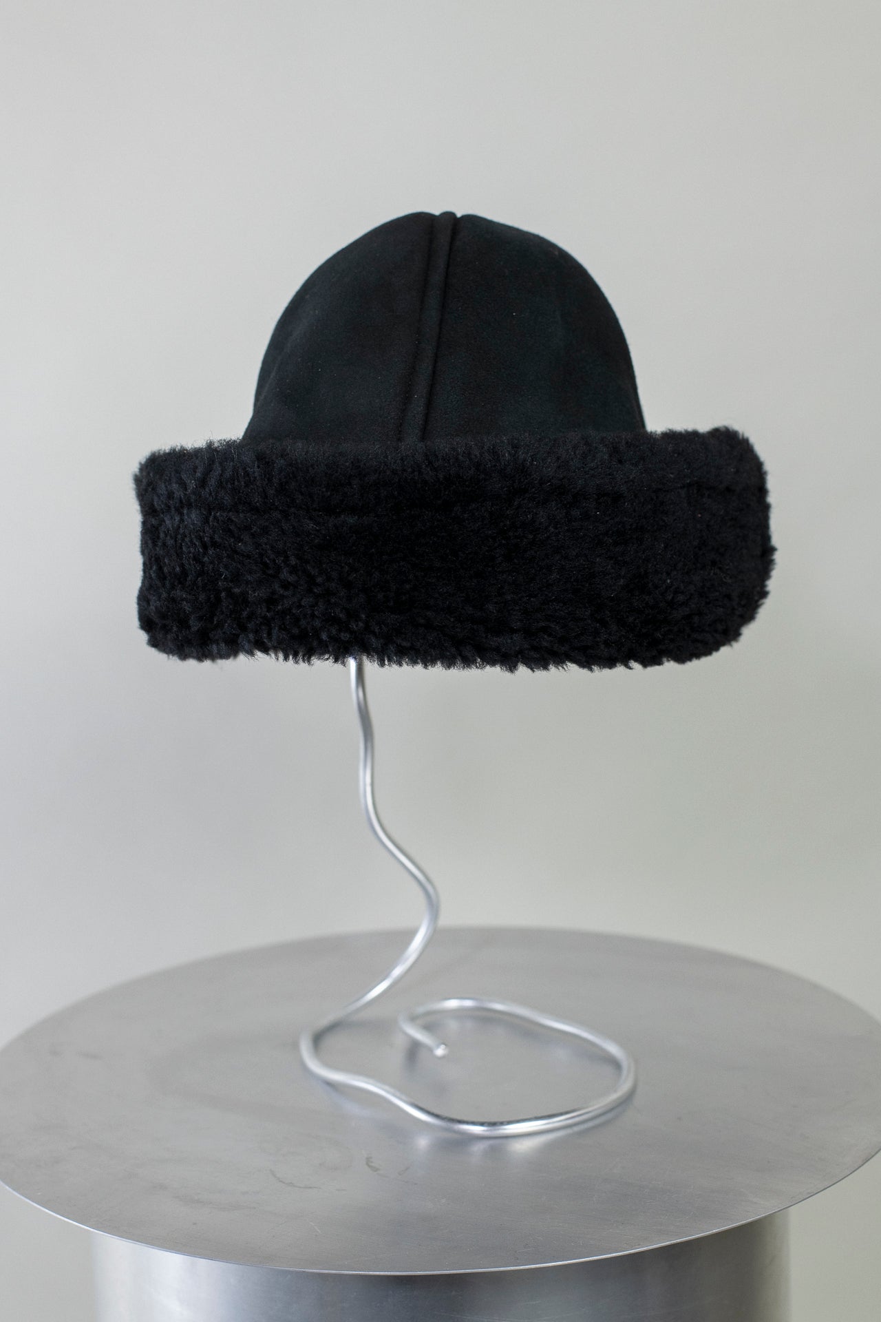 Suede Back Curly Sheepskin Cap