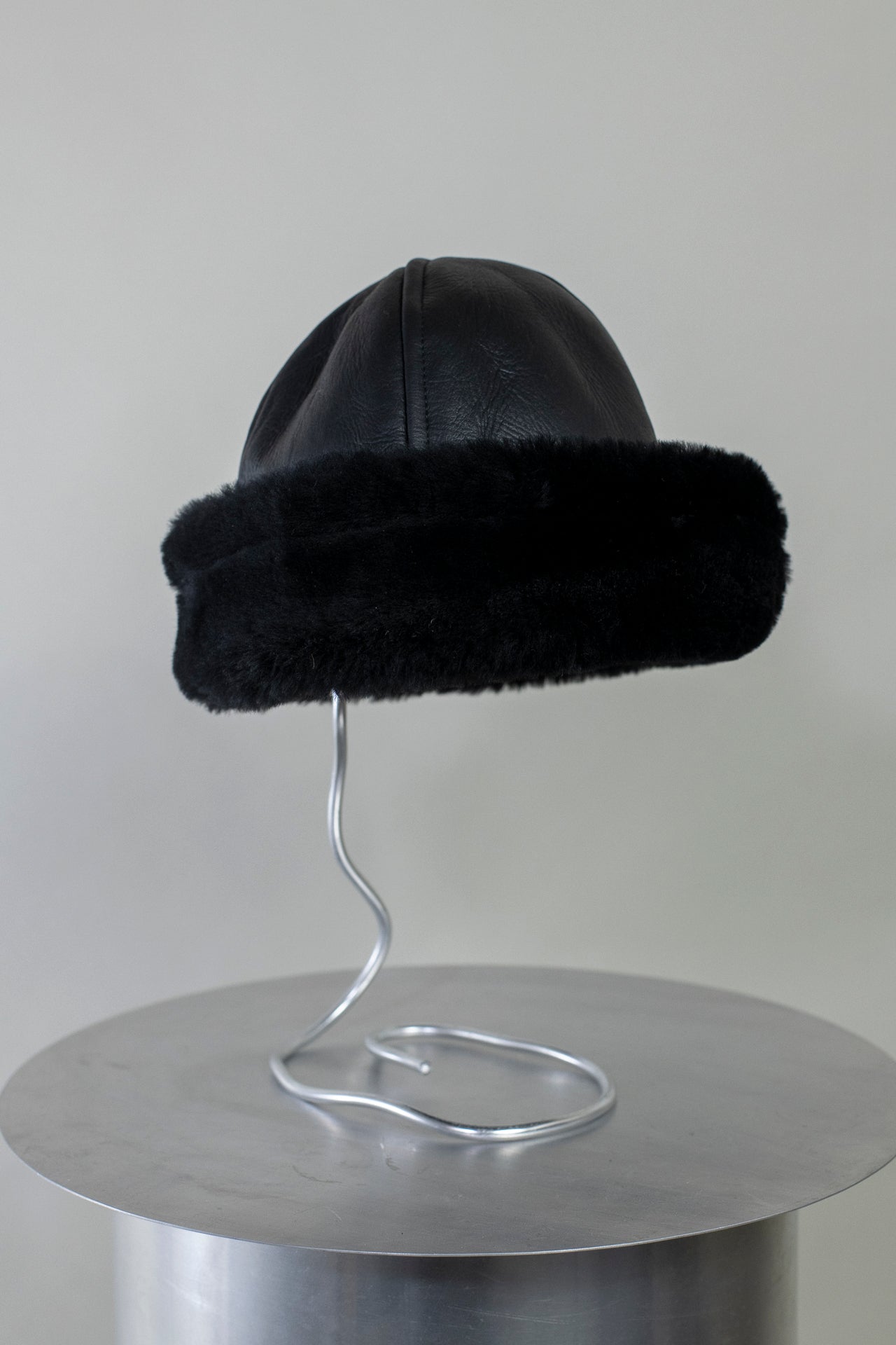 Leather Back Curly Hair Sheepskin Cap