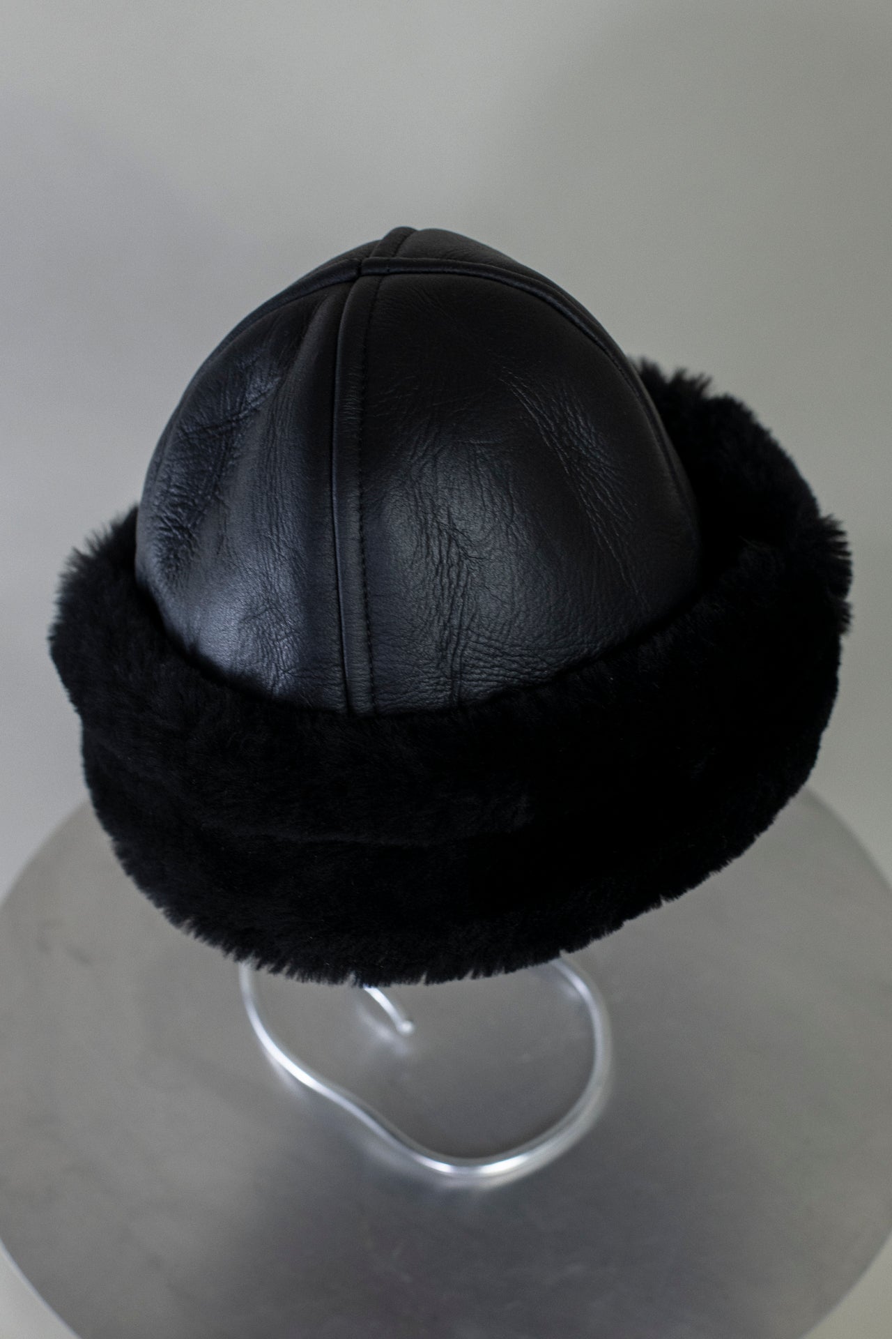 Leather Back Curly Hair Sheepskin Cap