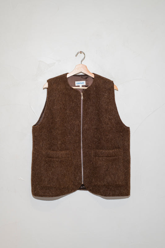 portuguese long hair wool zip river vest