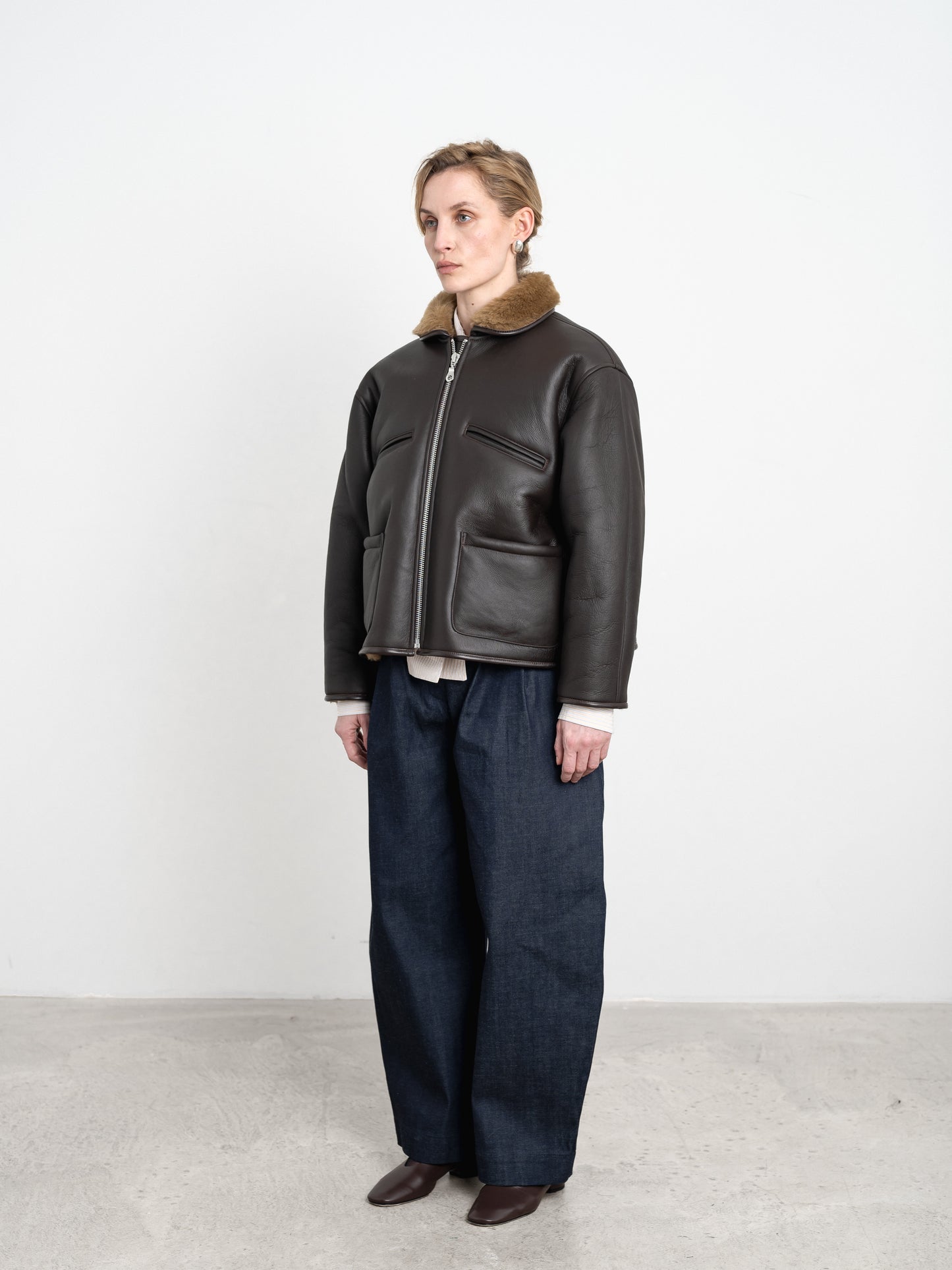 Leather Back Straight Hair Flying Jacket