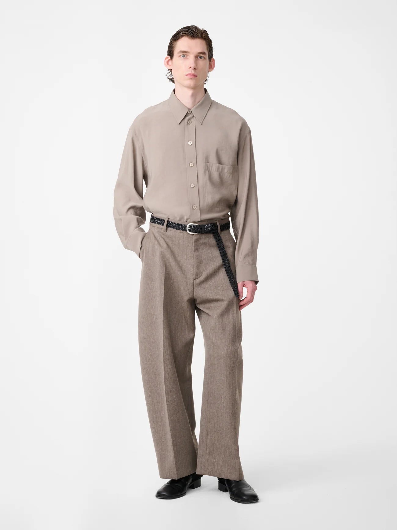 Fume Full Length Curved Leg Pant - Bark Melange