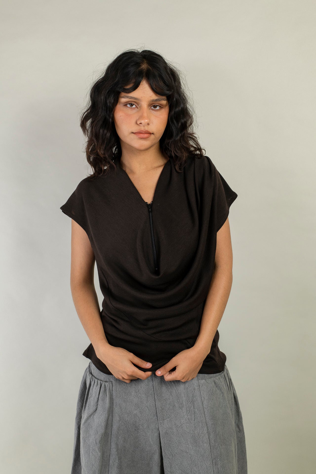 Cowl Neck Drape Tank - Wool Silk