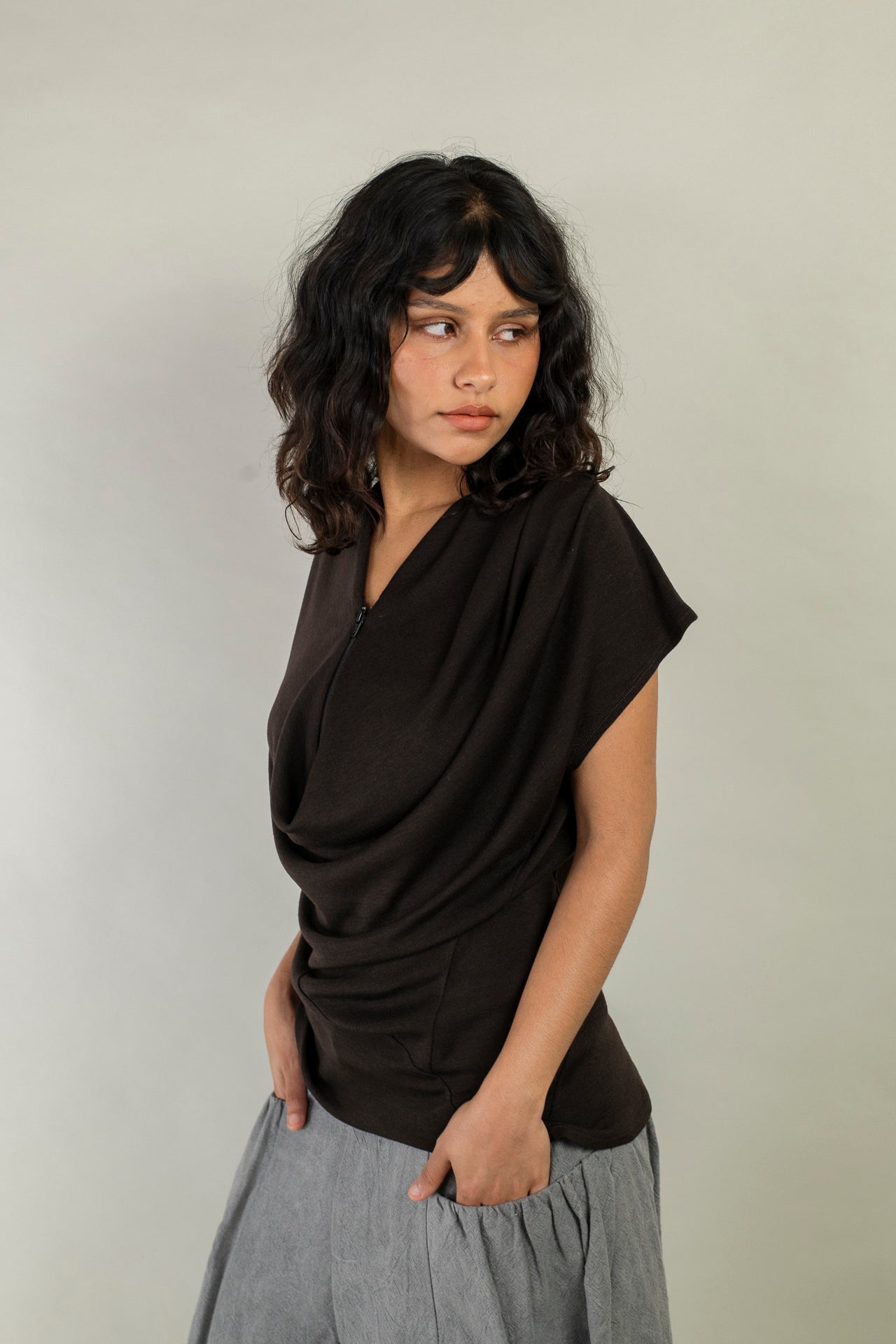 Cowl Neck Drape Tank - Wool Silk