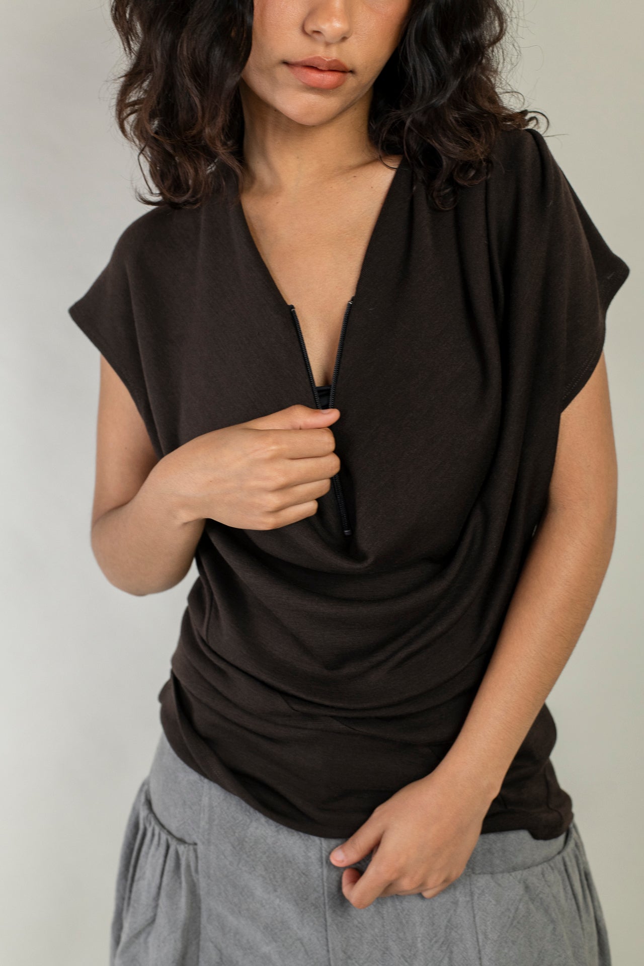 Cowl Neck Drape Tank - Wool Silk
