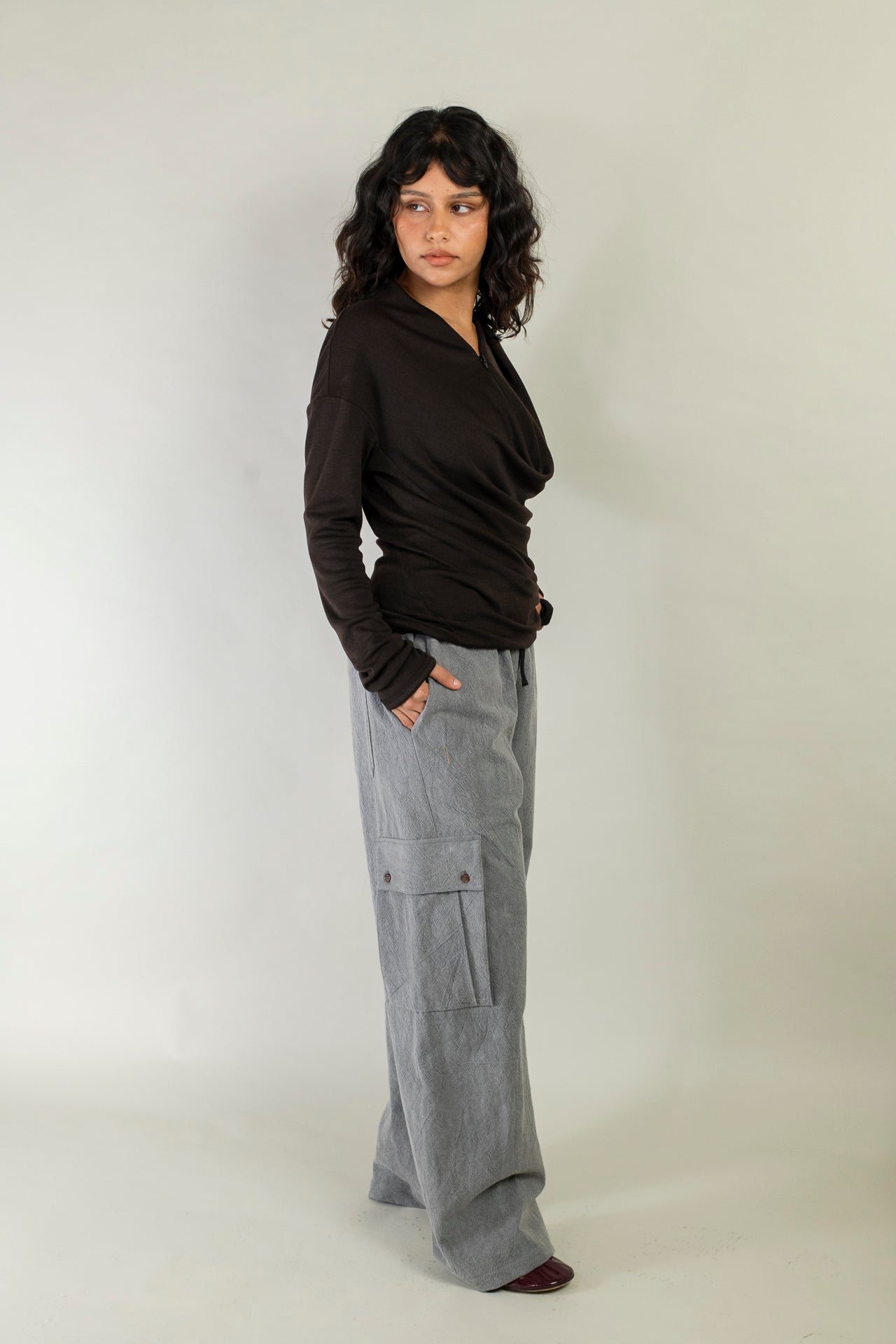 Cowl Neck Drape Long Sleeve