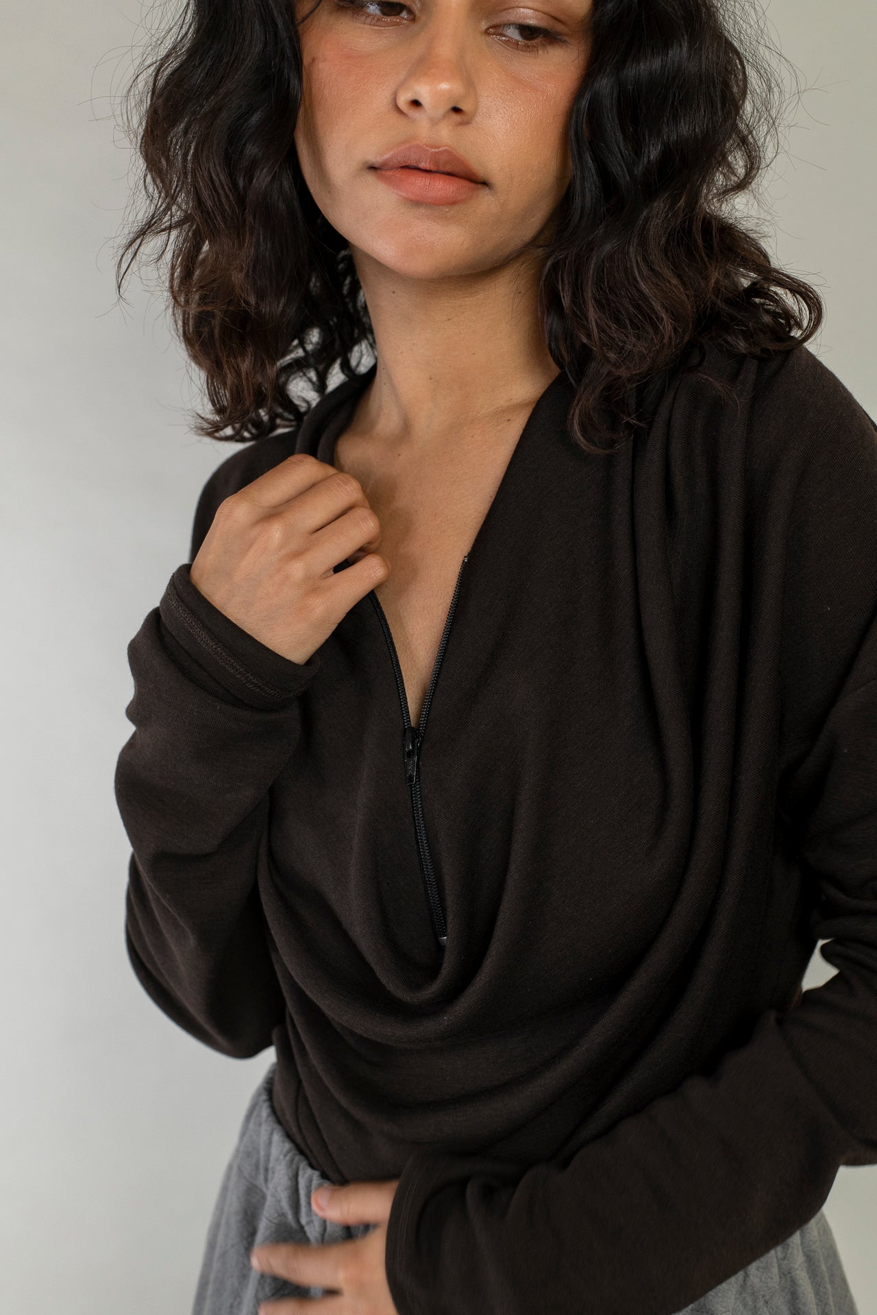 Cowl Neck Drape Long Sleeve
