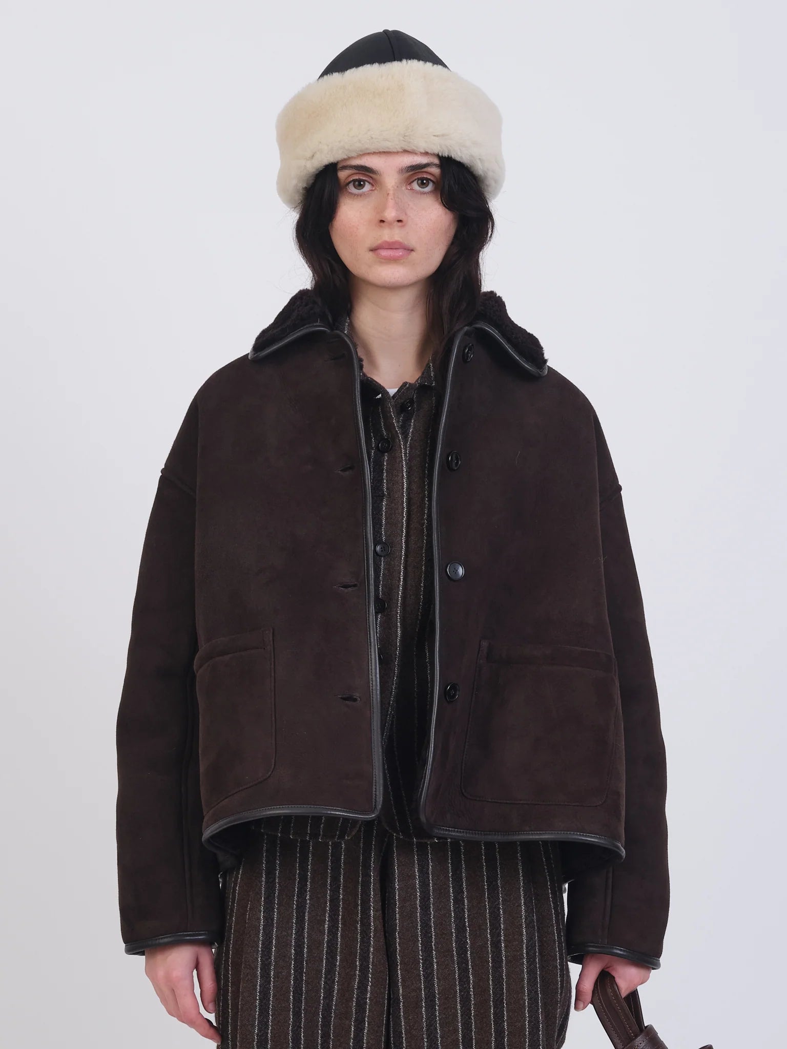 Suede Back Curly Hair Avis Jacket - Chocolate