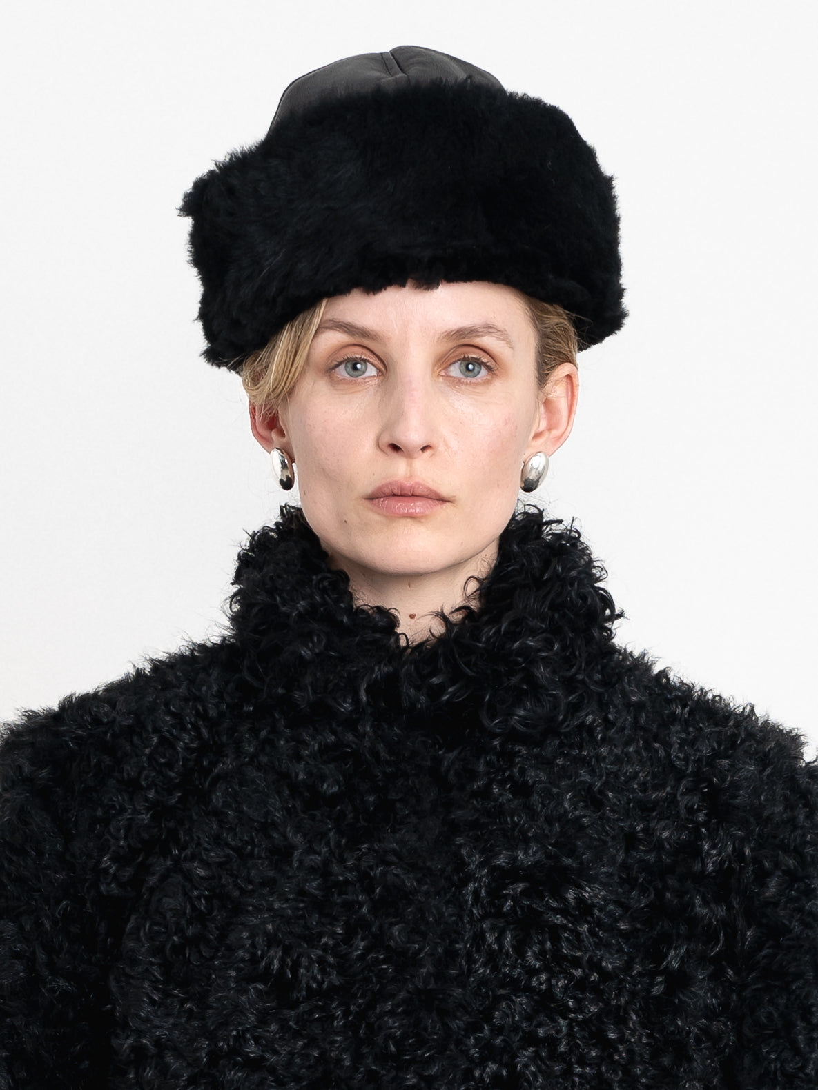 Leather Back Curly Hair Sheepskin Cap