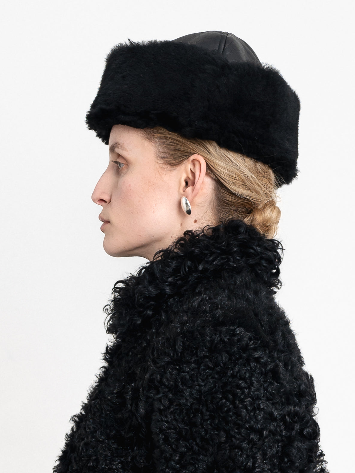 Leather Back Curly Hair Sheepskin Cap