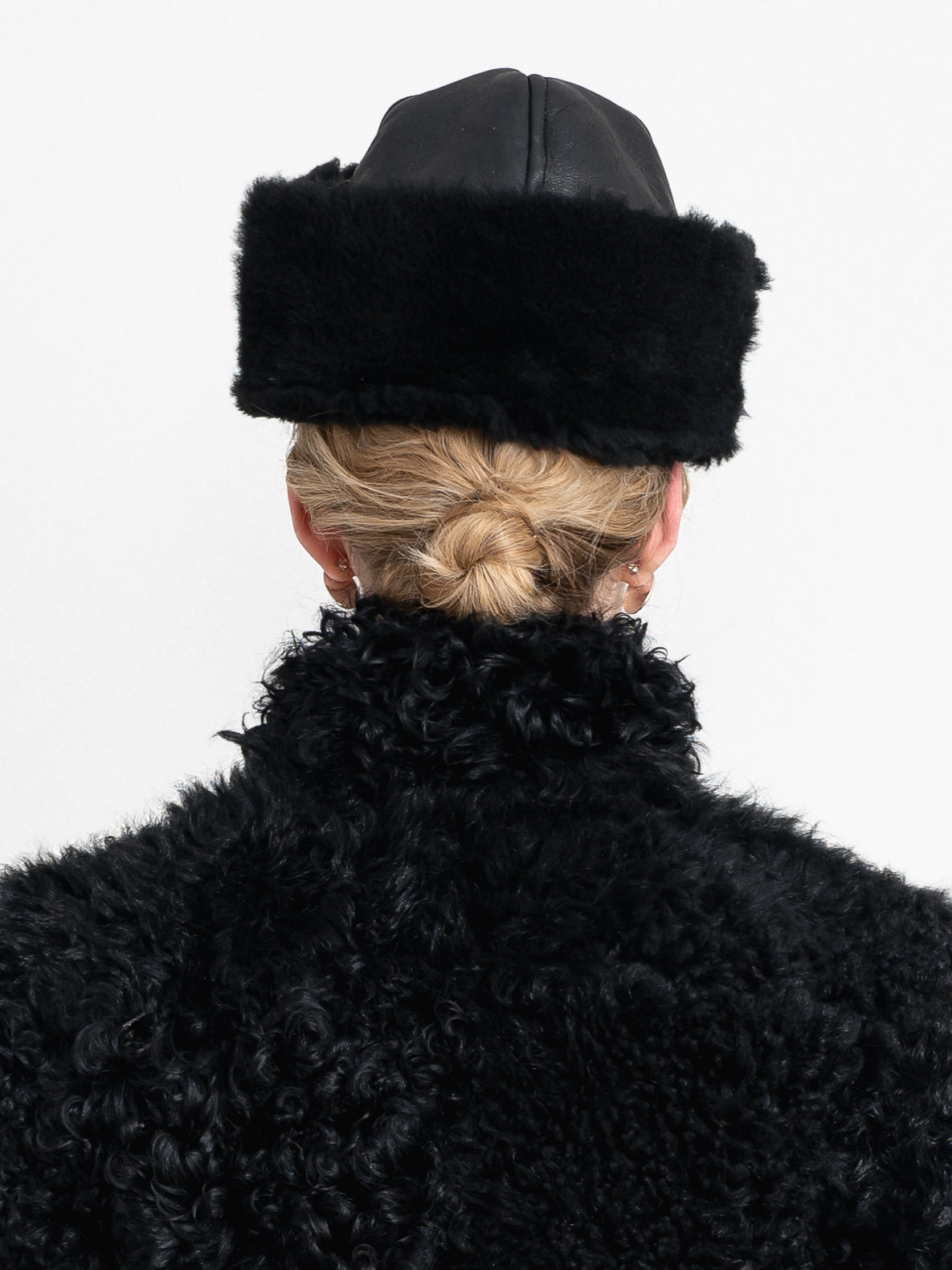 Leather Back Curly Hair Sheepskin Cap