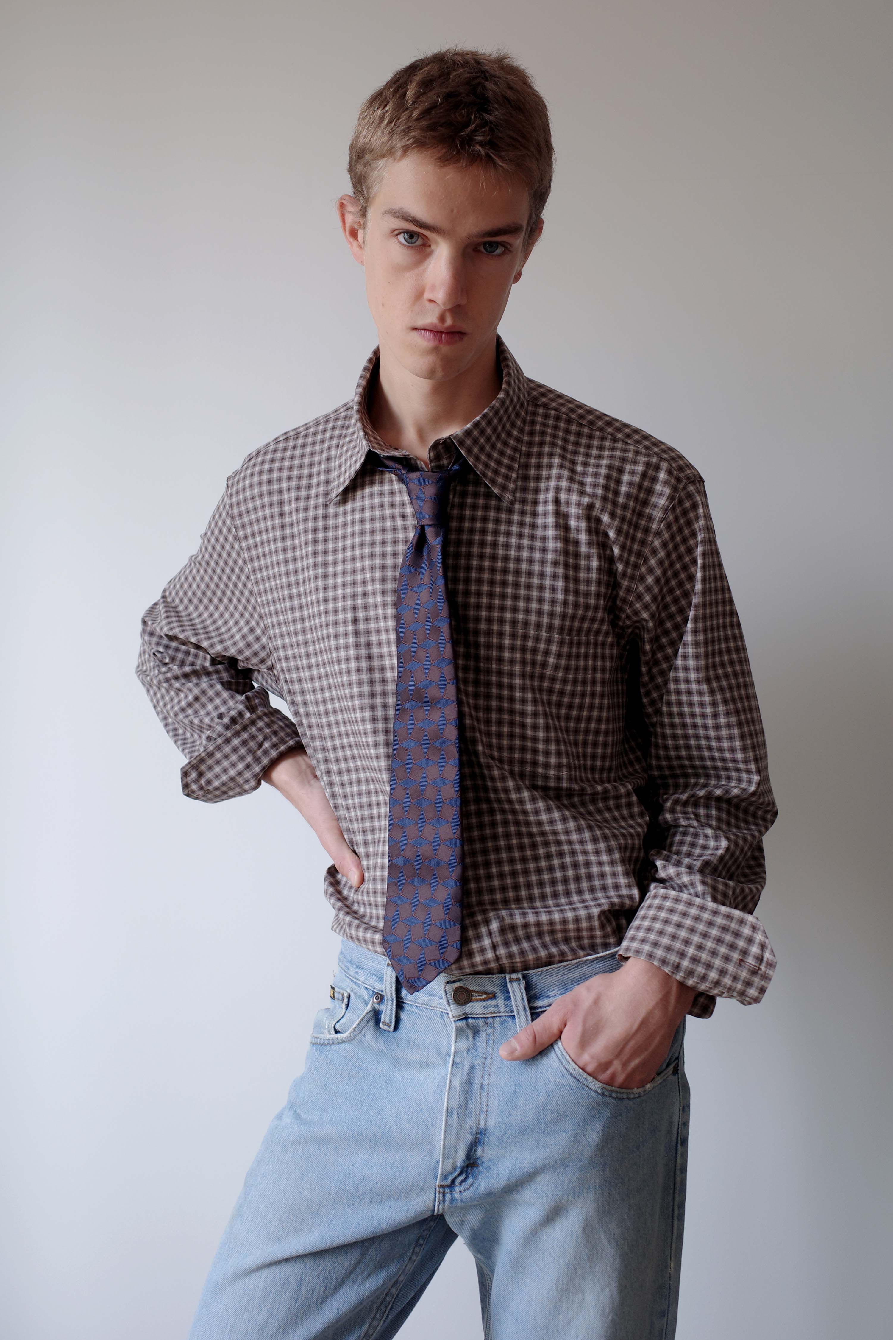 Camisas Manolo Brown Camel Checks Campo Shirt