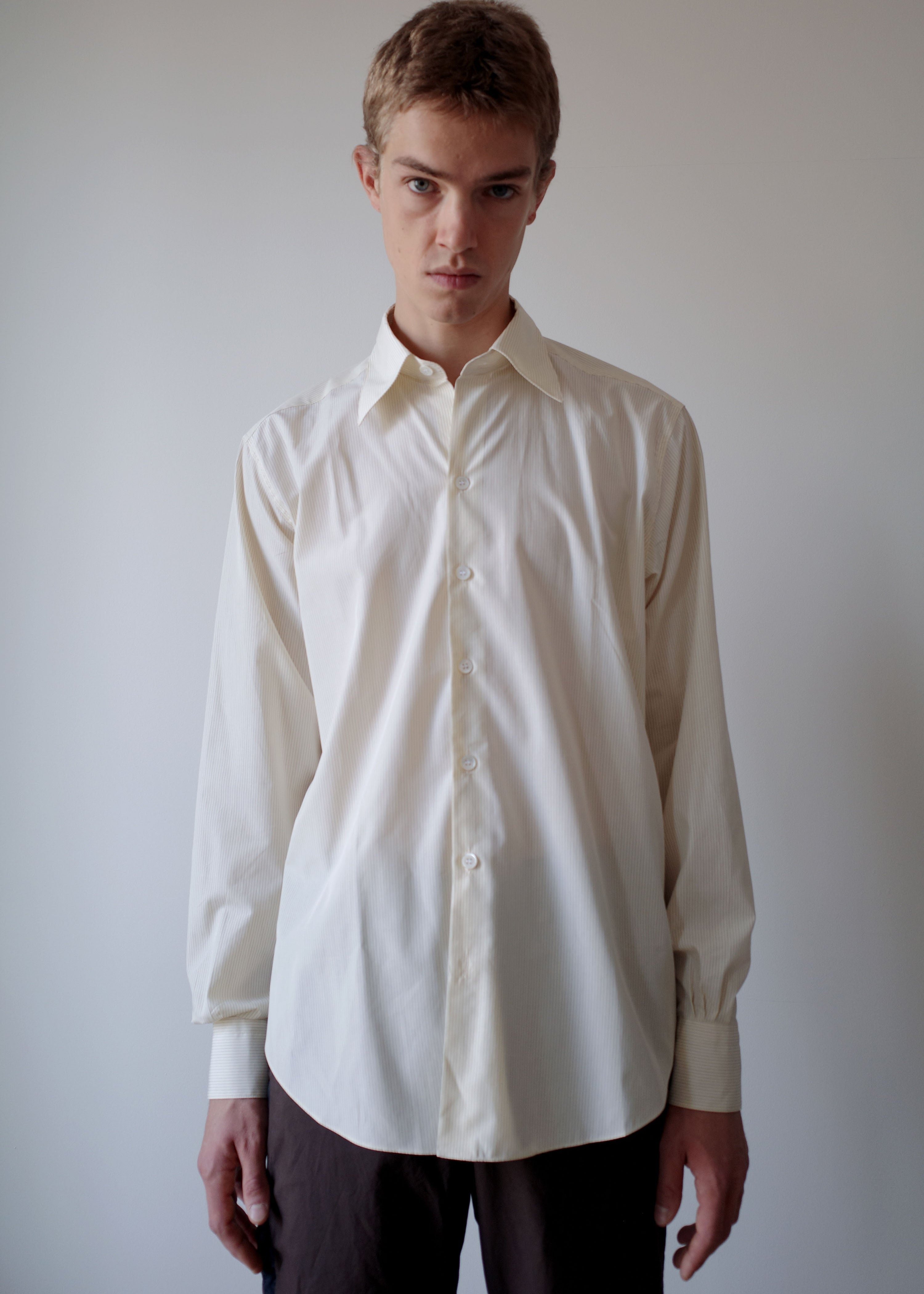 Camisas Manolo Pale Yellow Black Stripes Normal Shirt