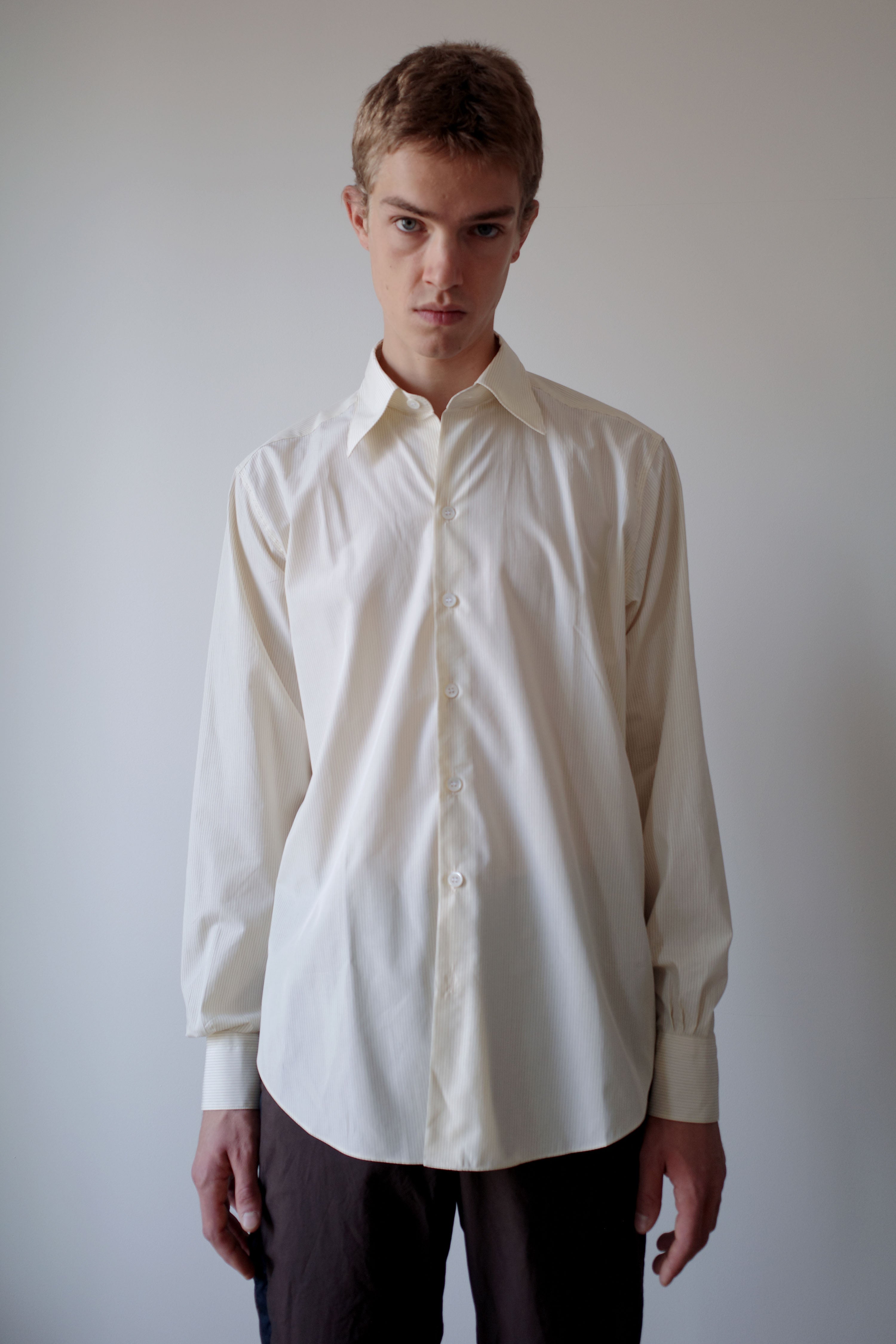 Camisas Manolo Pale Yellow Black Stripes Normal Shirt