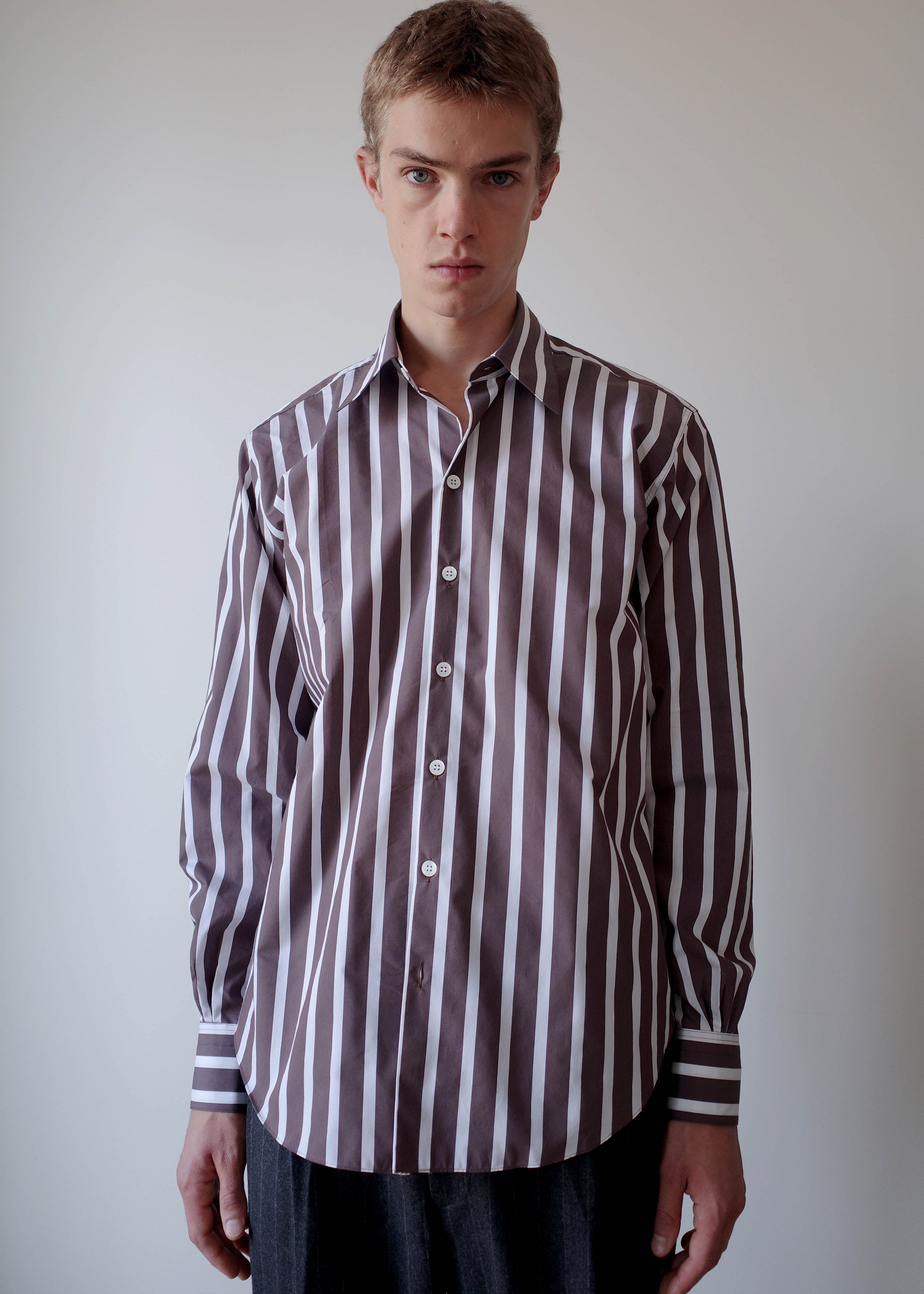 Camisas Manolo Brown White Stripes Normal Shirt