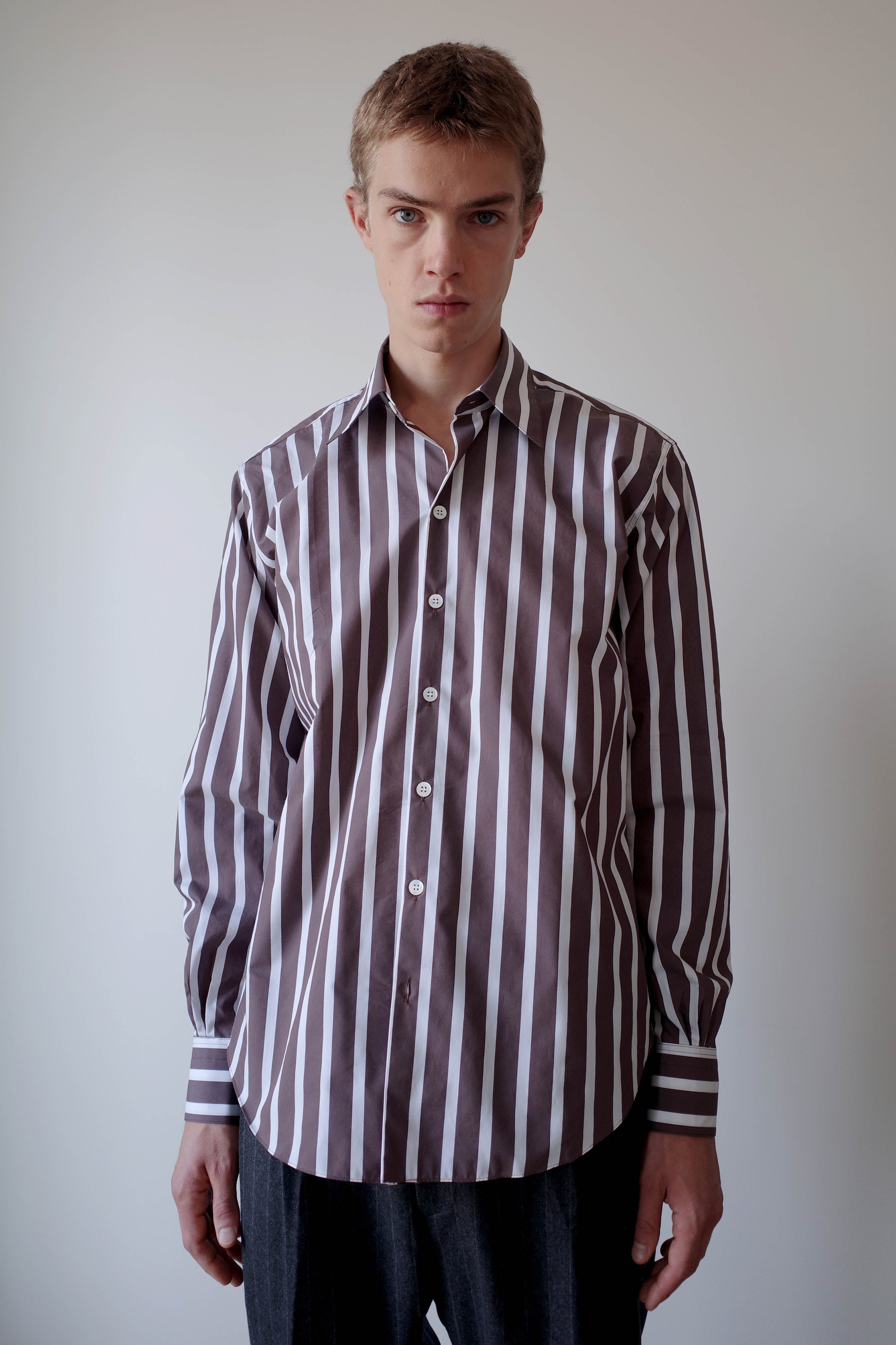 Camisas Manolo Brown White Stripes Normal Shirt