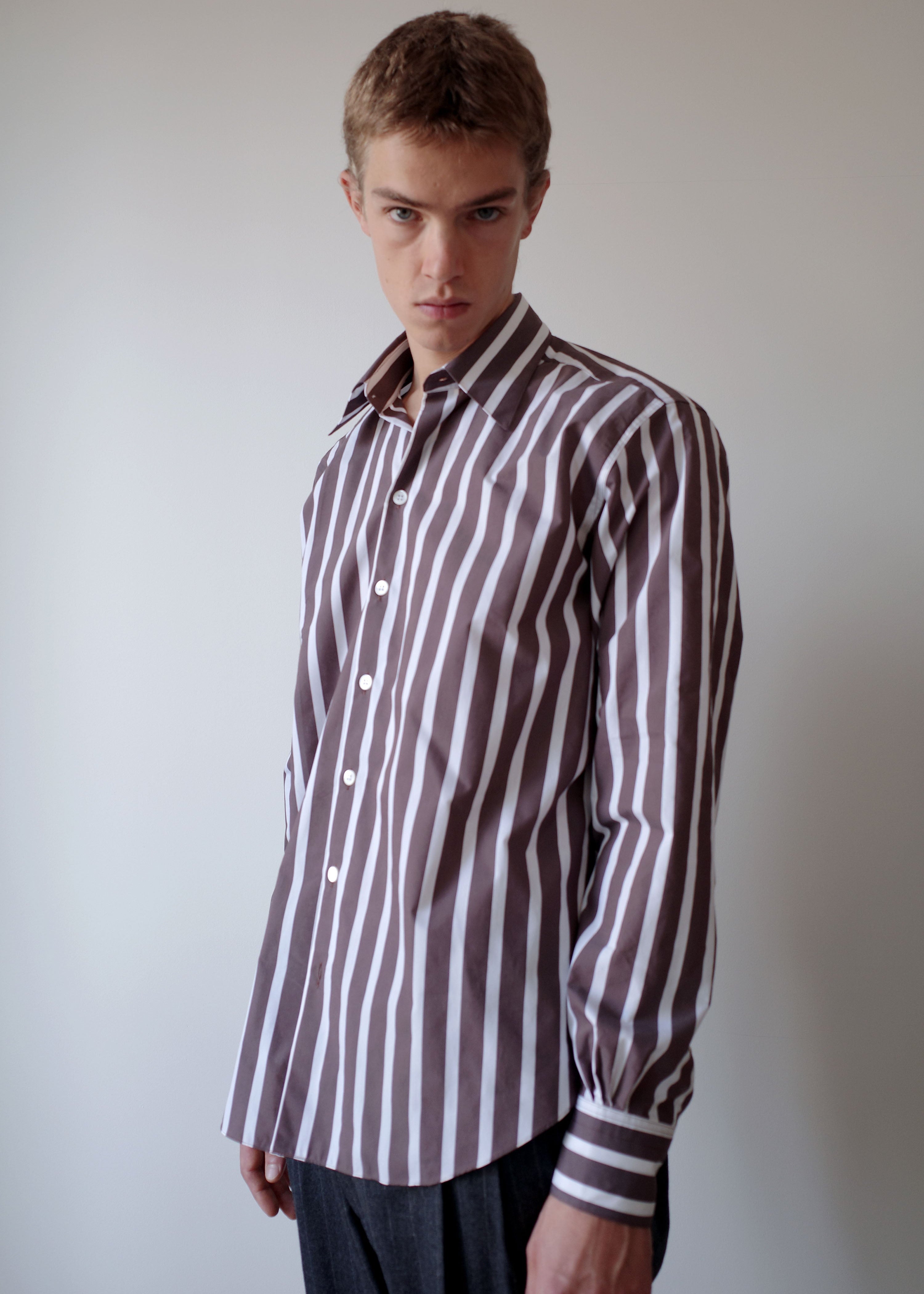 Camisas Manolo Brown White Stripes Normal Shirt