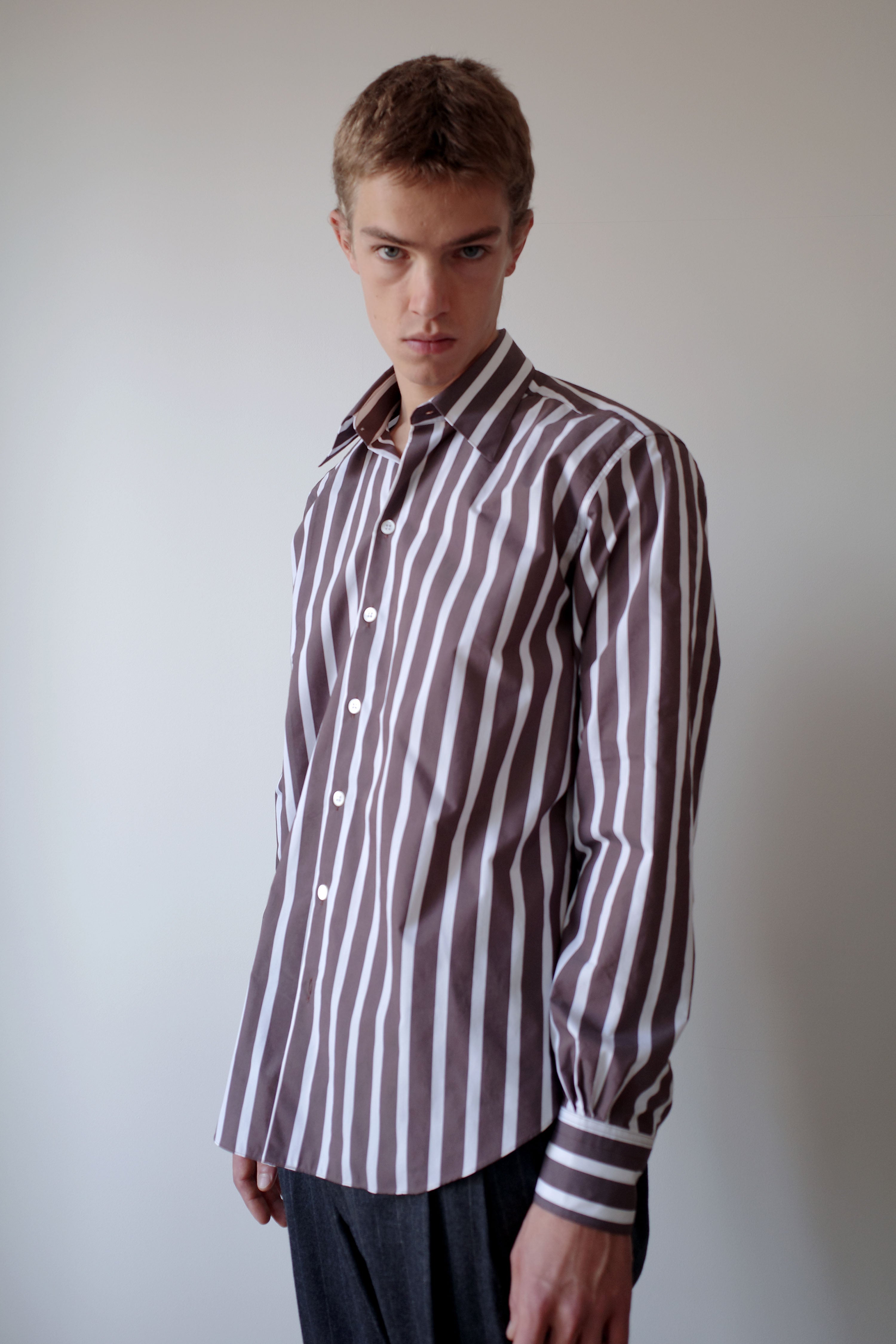 Camisas Manolo Brown White Stripes Normal Shirt