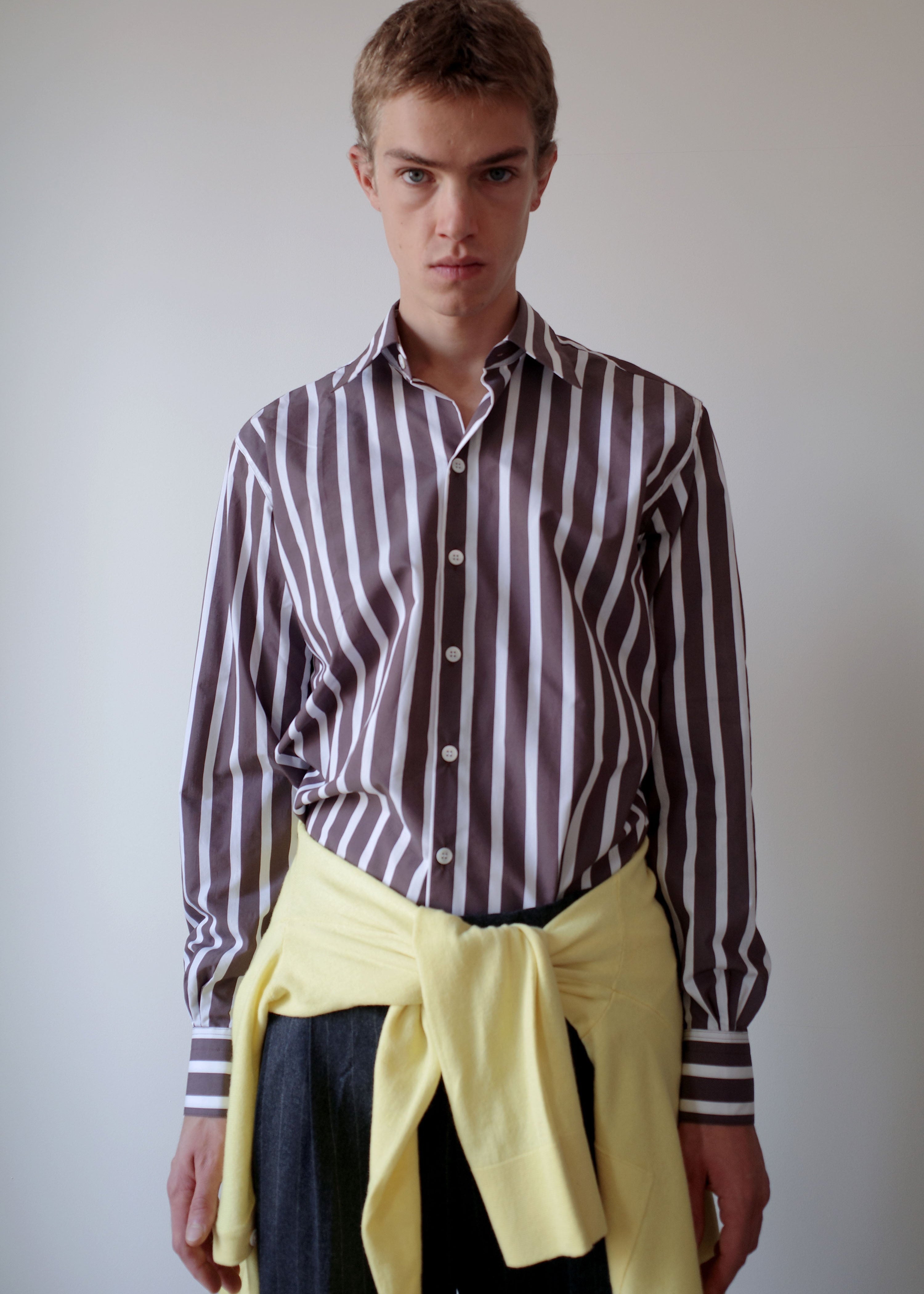Camisas Manolo Brown White Stripes Normal Shirt