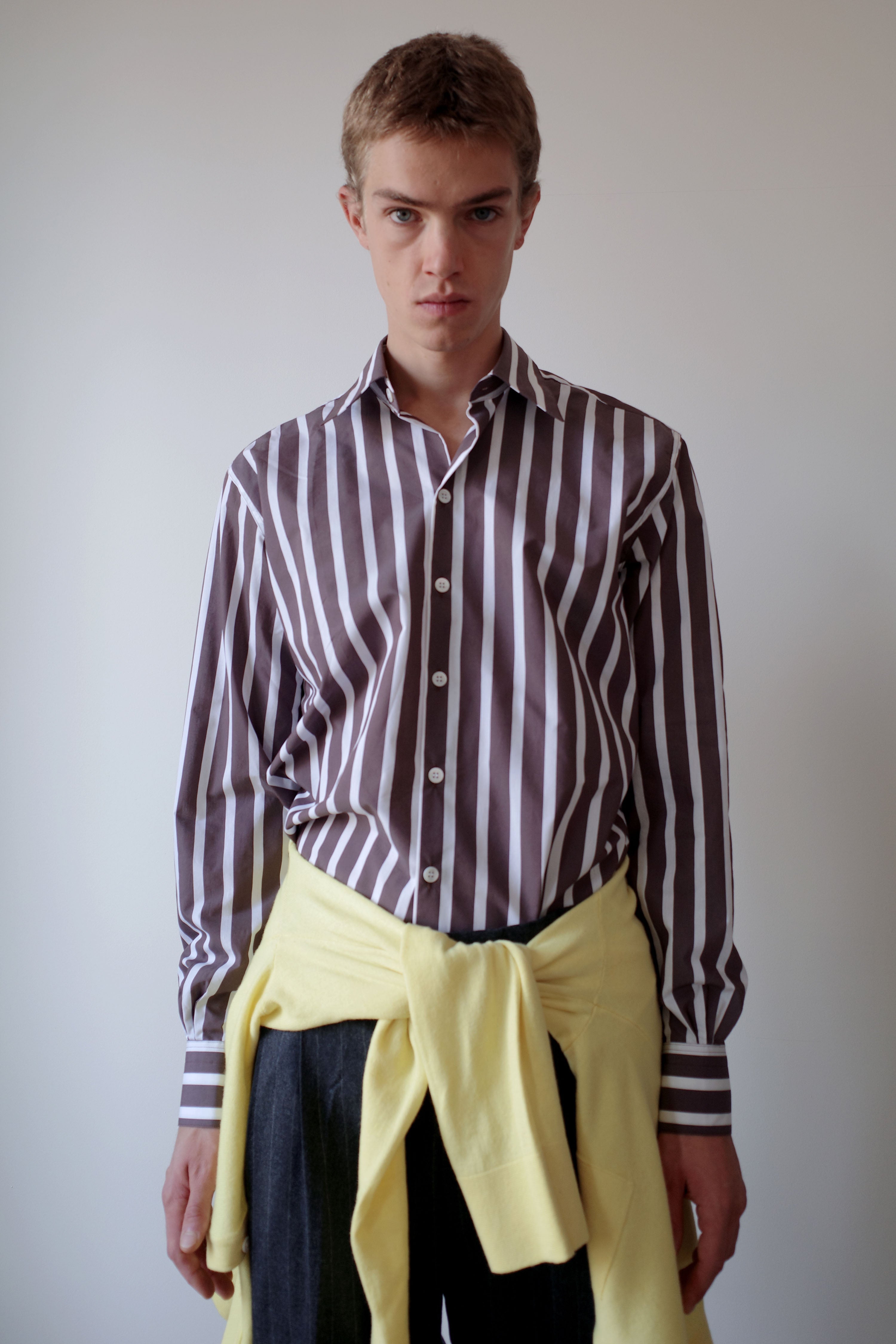 Camisas Manolo Brown White Stripes Normal Shirt