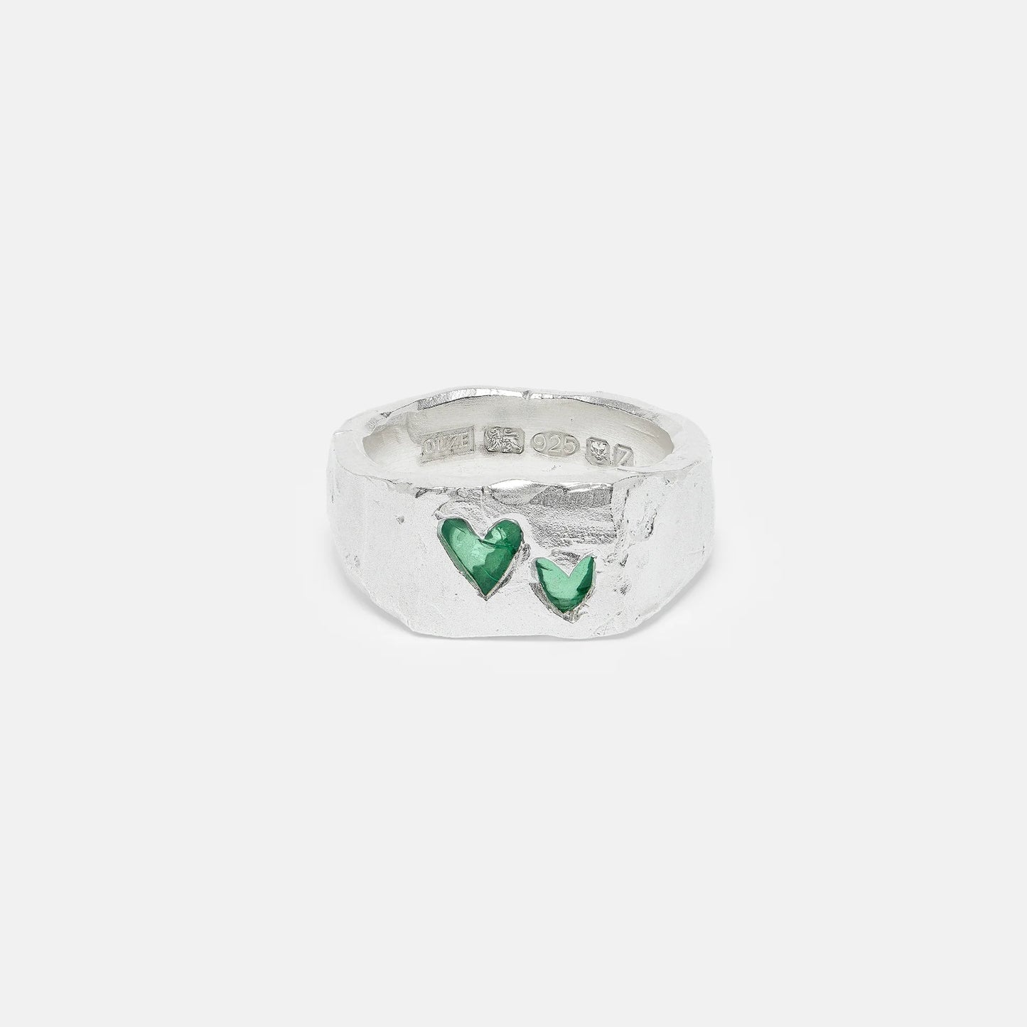 Twin Emerald Heart Signet -Ring
