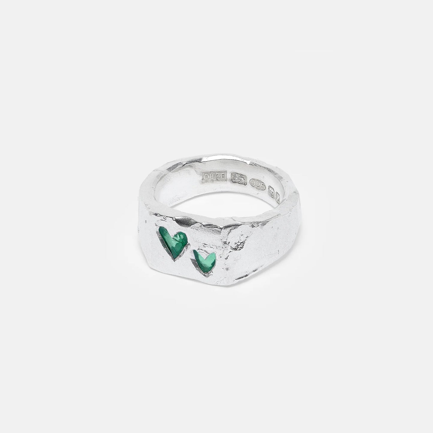Twin Emerald Heart Signet -Ring